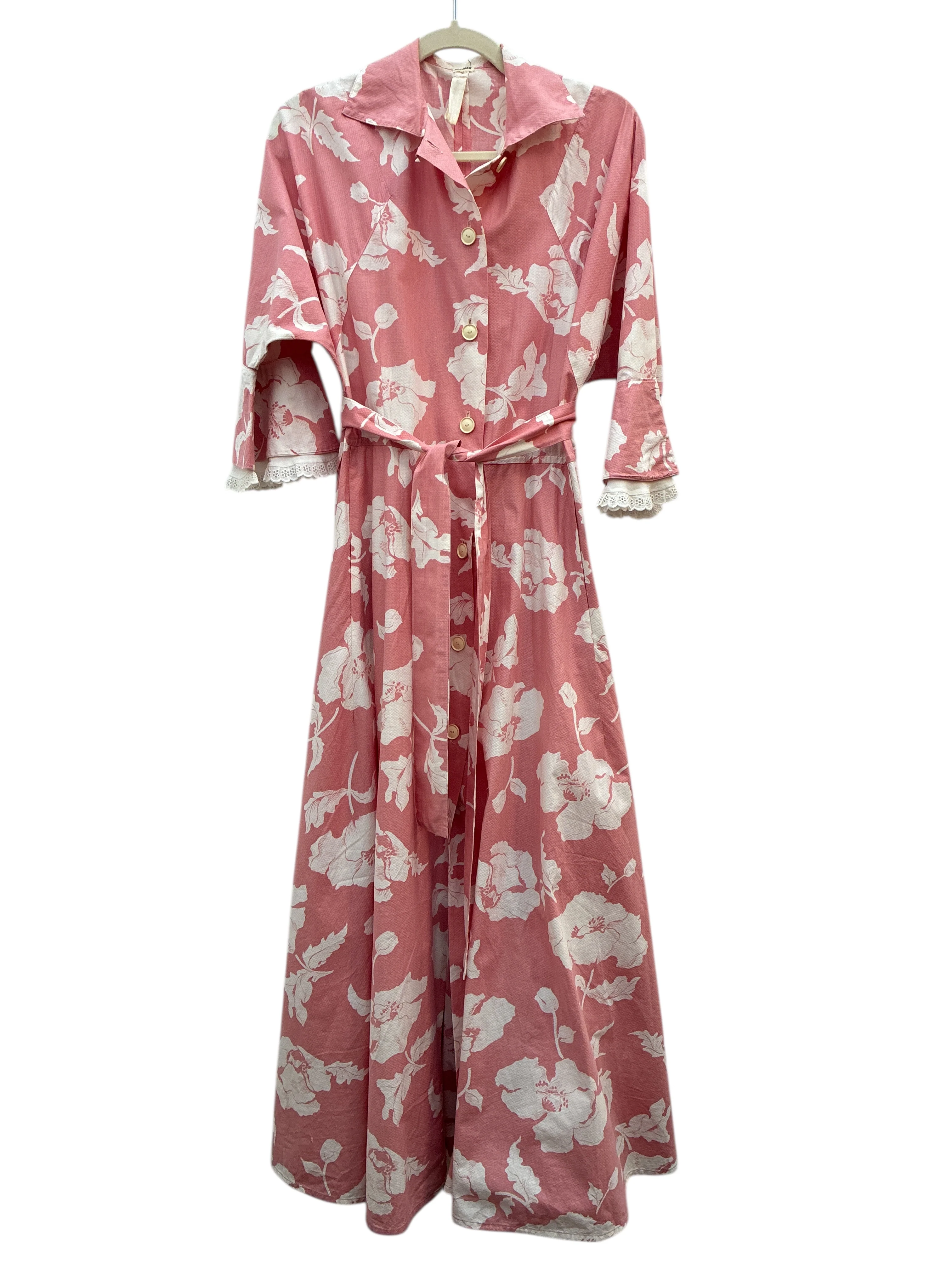 1950's Tailored Floral Pink and White House Dress, L/XL