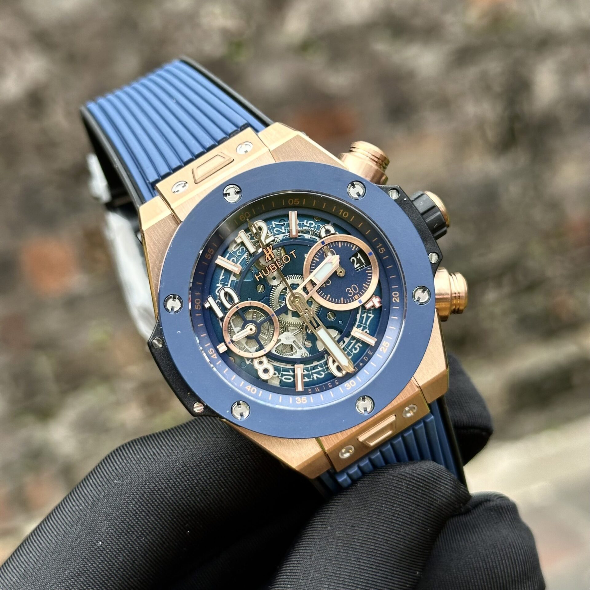 Hublot Replica Watch Big Bang Unico King Gold Blue Ceramic Benzel 44mm - Elite Watch Atelier