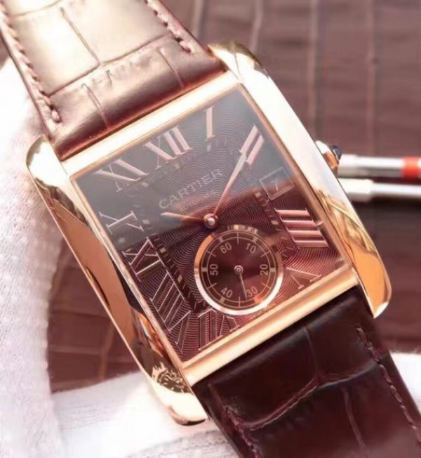 Replica Cartier Tank MC RG Brown Dial RG Mark Brown Leather Strap - Elite Watch Atelier