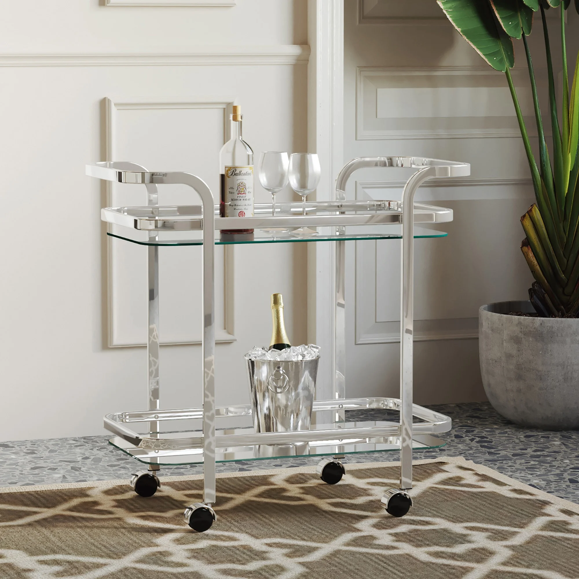 Contemporary Home Living 2-Tier Bar Cart with Glass Top - 29.5