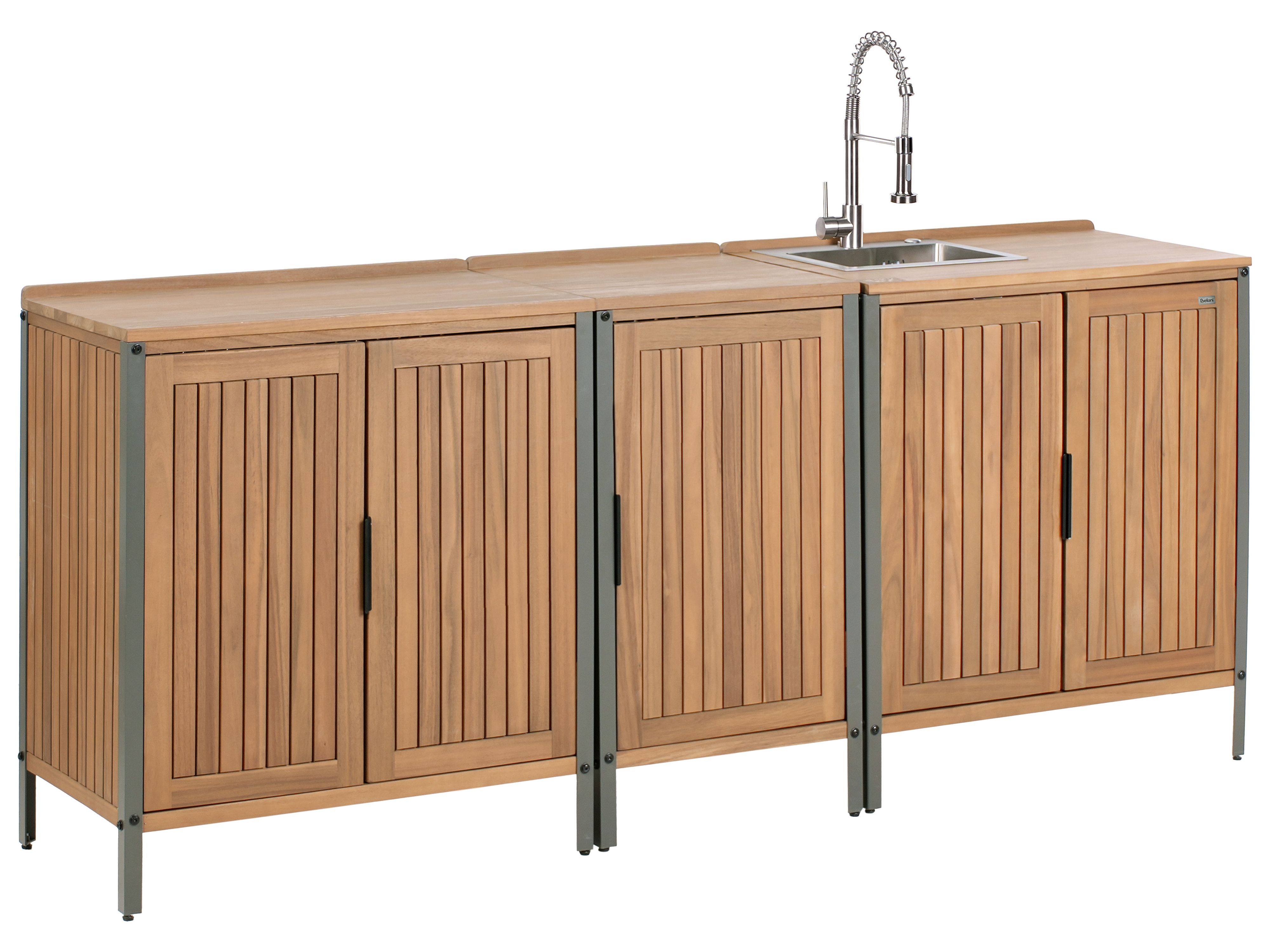 3 Piece Outdoor Kitchen Set with Sink IVREA Certified Acacia Wood Brown/ Silver