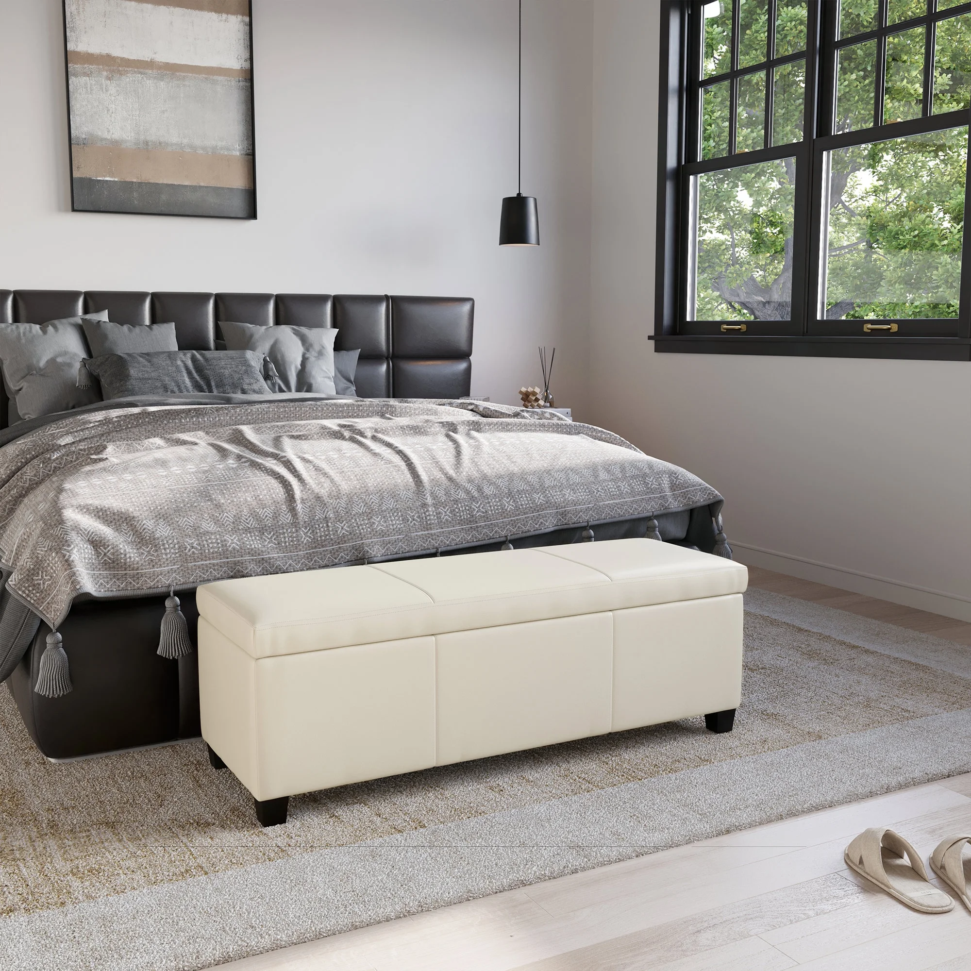 BELLEZE Storage Ottoman Bench Footstool - Amherst (Beige) - Image 55