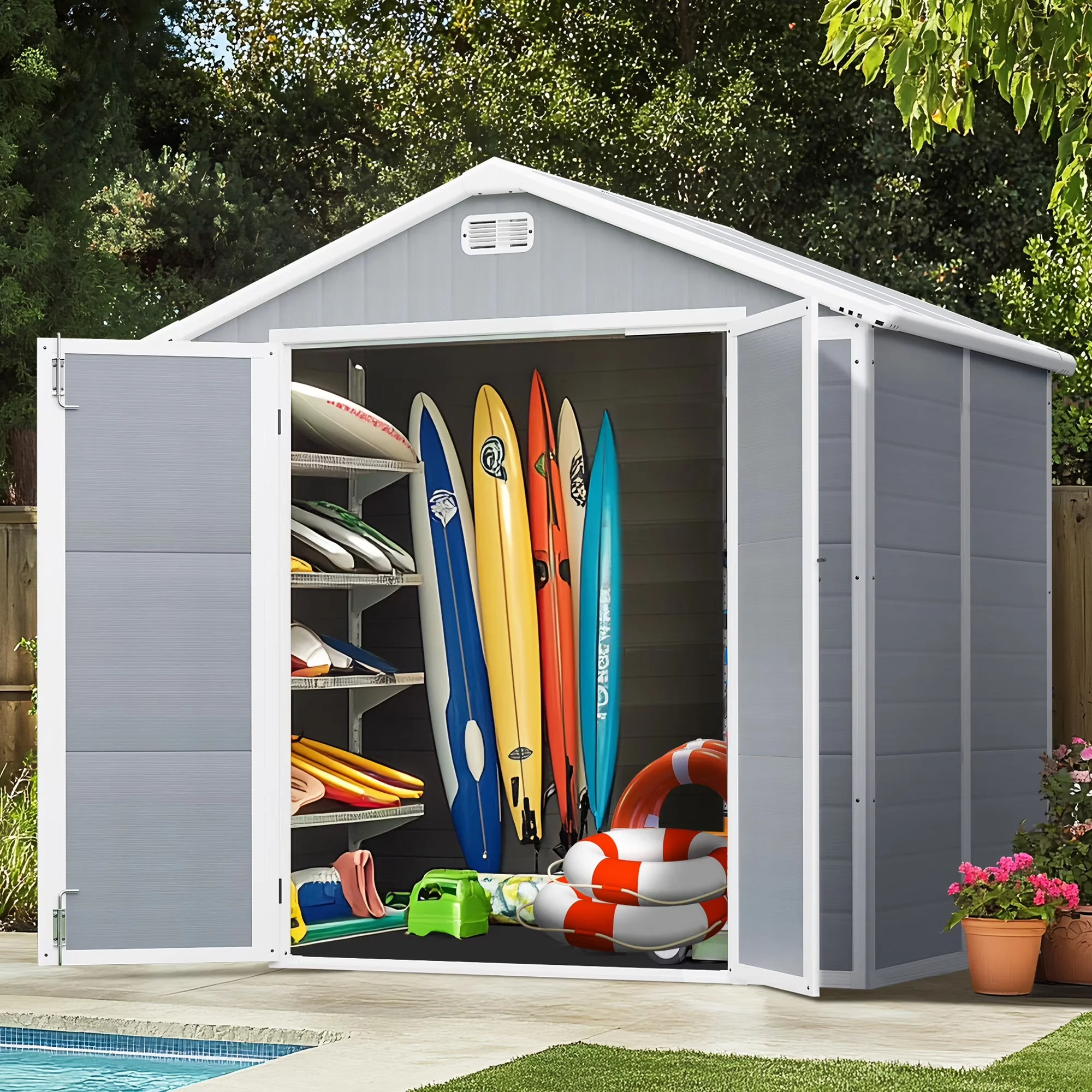Seizeen Resin Outdoor Storage Shed With Floor, Light Gray, 82 in H - Image 5 Seizeen Resin Outdoor Storage Shed With Floor, Light Gray, 82 in H - Image 5