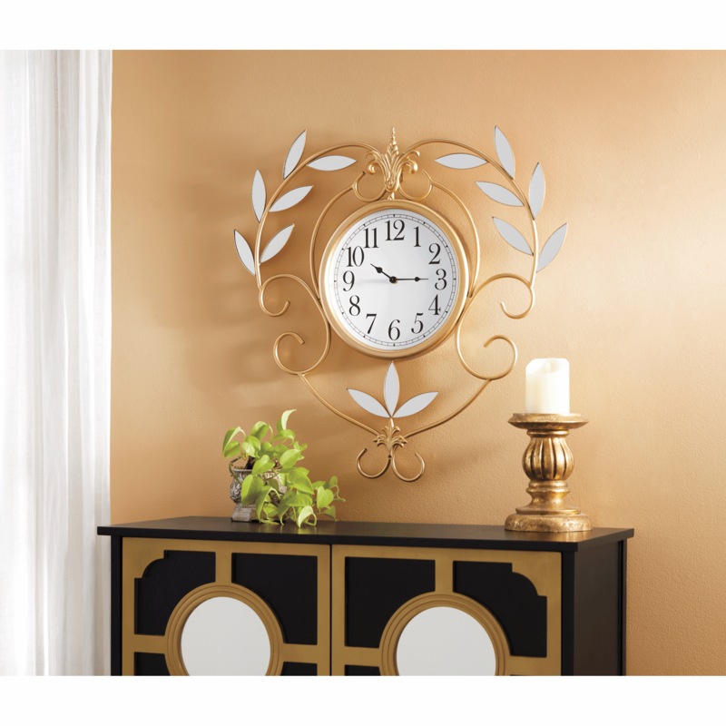 Mirrored Leaves Wall Clock - MIDNIGHT VELVET CATALOG