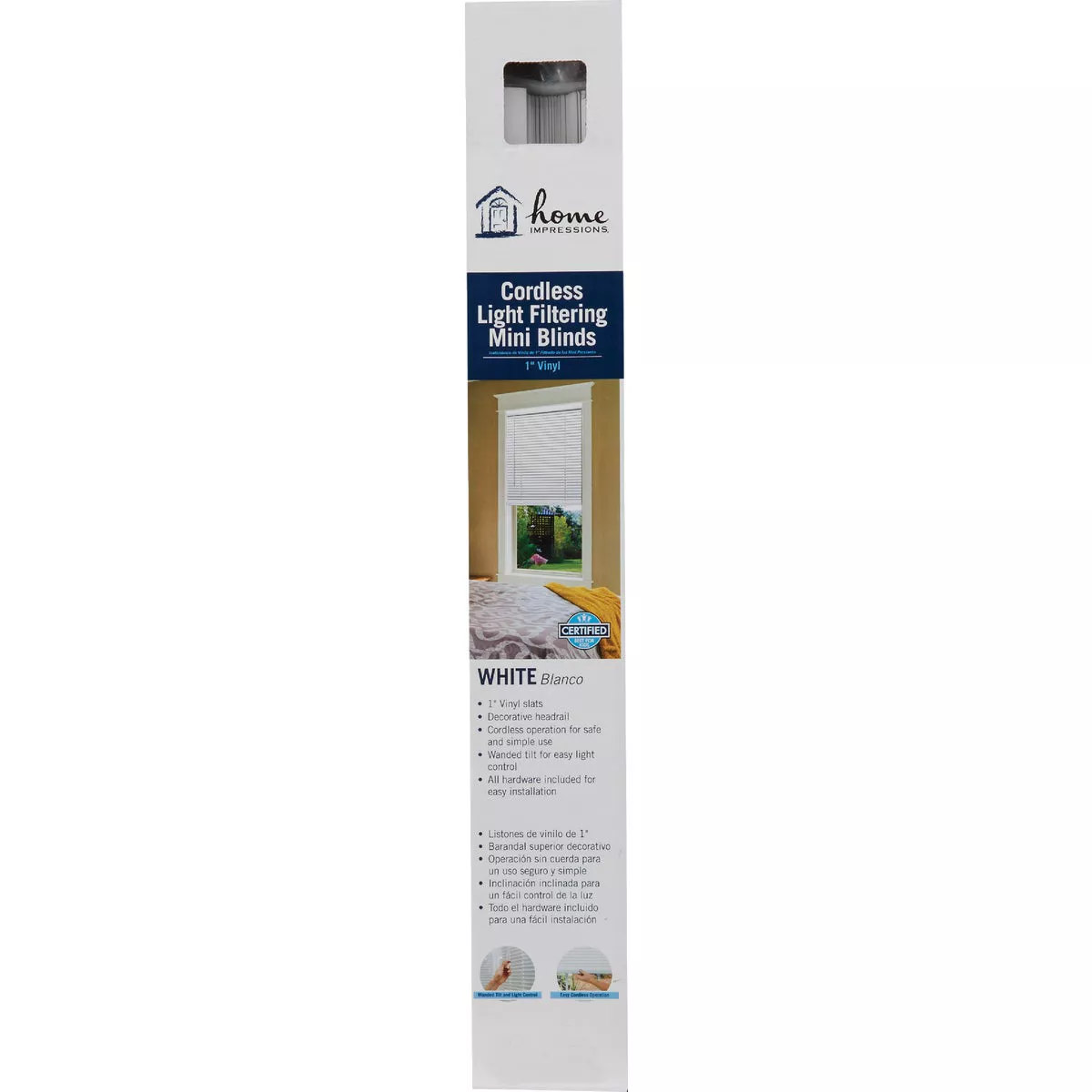 Home Impressions 26 In. x 64 In. x 1 In. White Vinyl Light Filtering Cordless Mini Blind