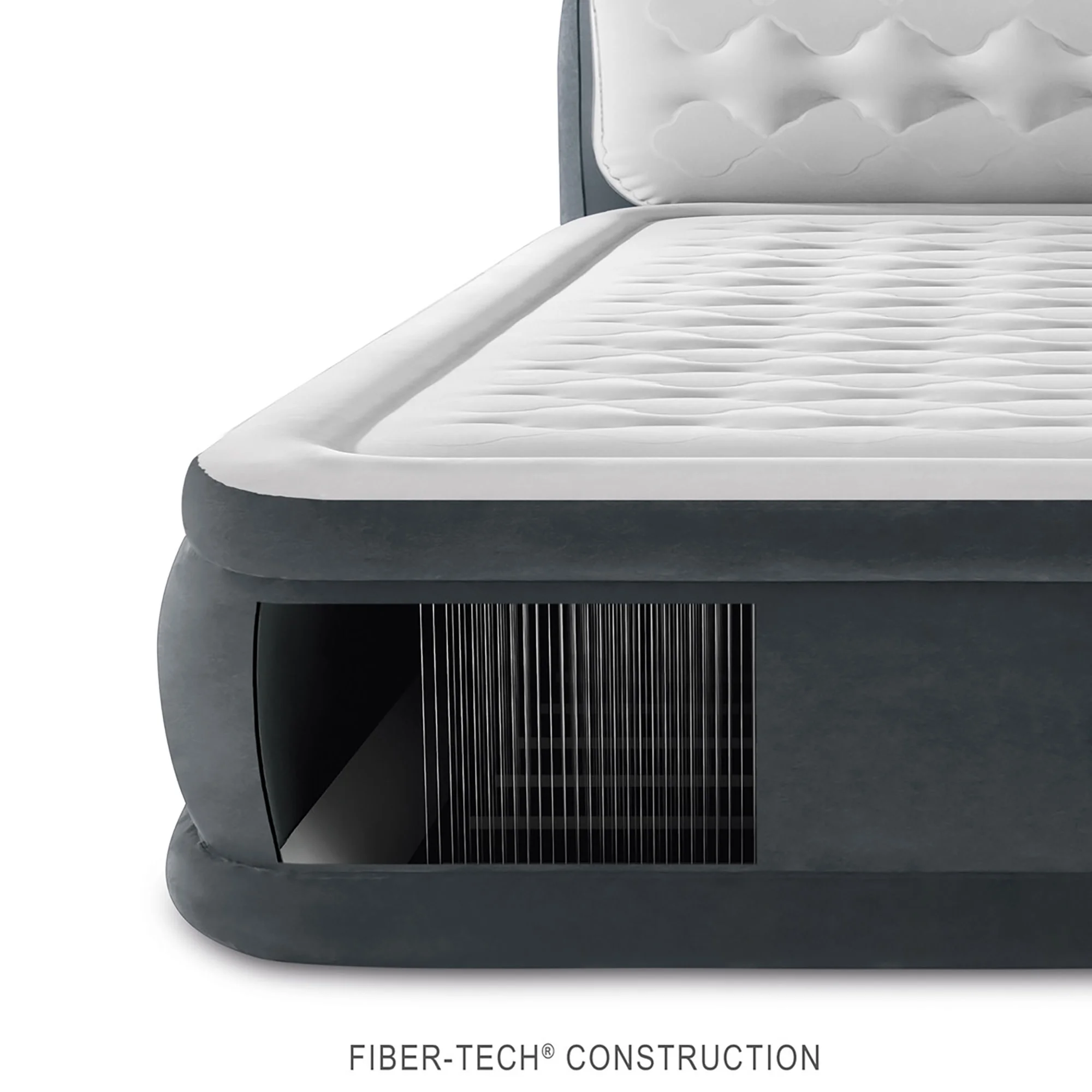 Intex: Dura-Beam Deluxe: Ultra Plush Headboard Airbed - Queen - Gray, 18" Inflatable Mattress, Built-In Pump, Fiber-Tech, Carry Bag, 600lb Cap 64447ED - Image 4