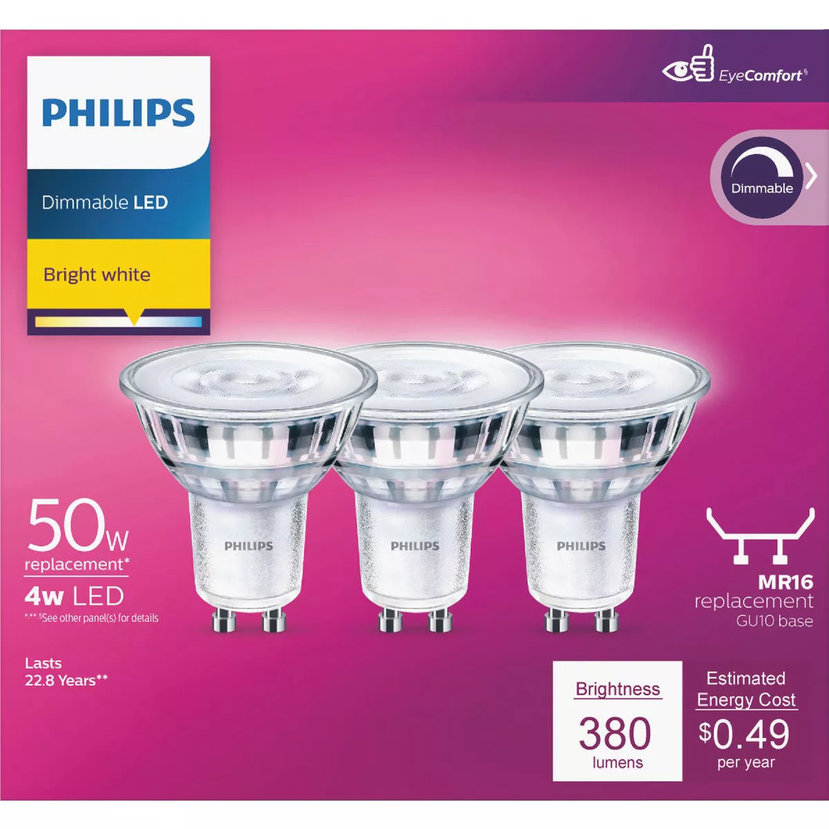 Philips 50W Equivalent Bright White MR16 GU10 Base LED Floodlight Light Bulb (3-Pack)