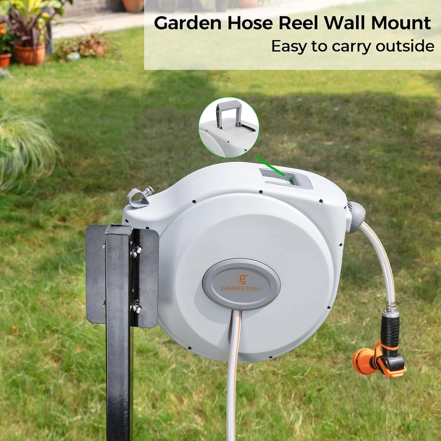 Giraffe Tools Retractable Garden Hose Reel with 1/2in-100ft Water Hose, Plastic Bracket, Wall Mounted, Dark Grey - Image 54