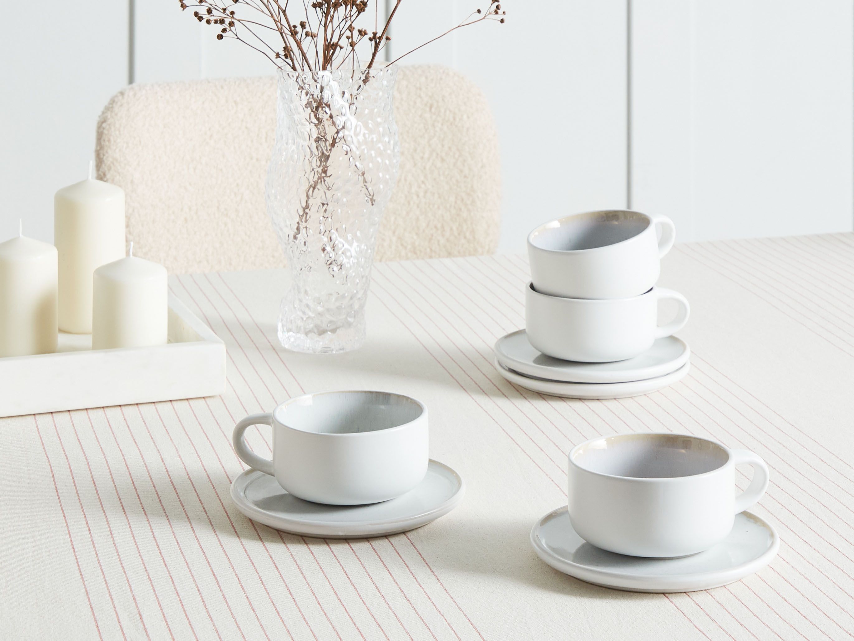 Set of 4 Cups with Saucers SESAME Stoneware Off-White