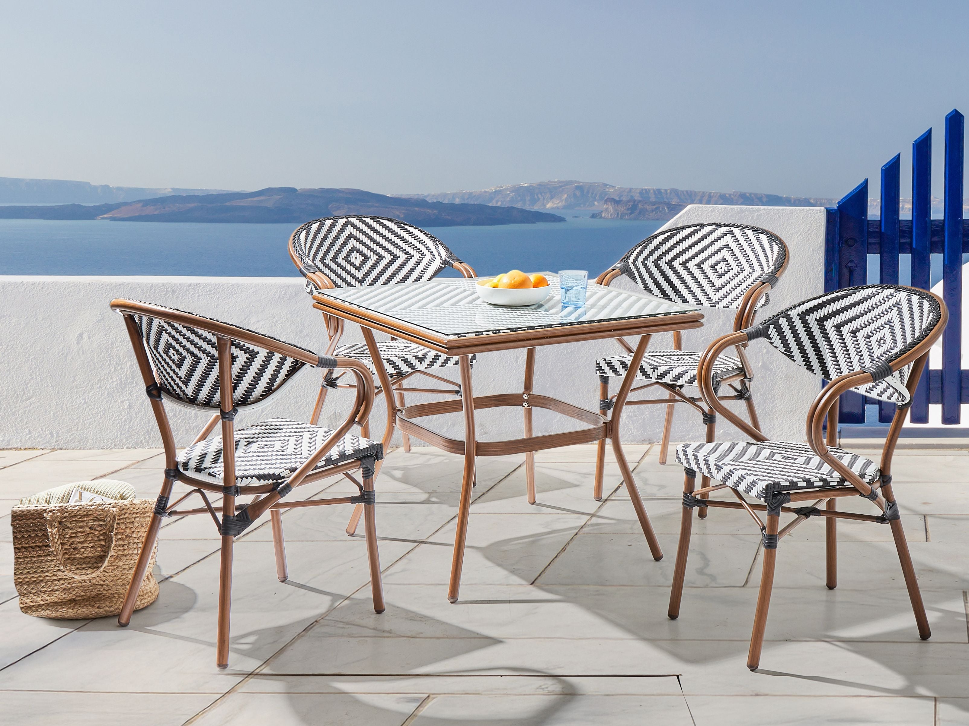 Bistro Table CASPRI 80 cm 80 cm Glass Black/ White