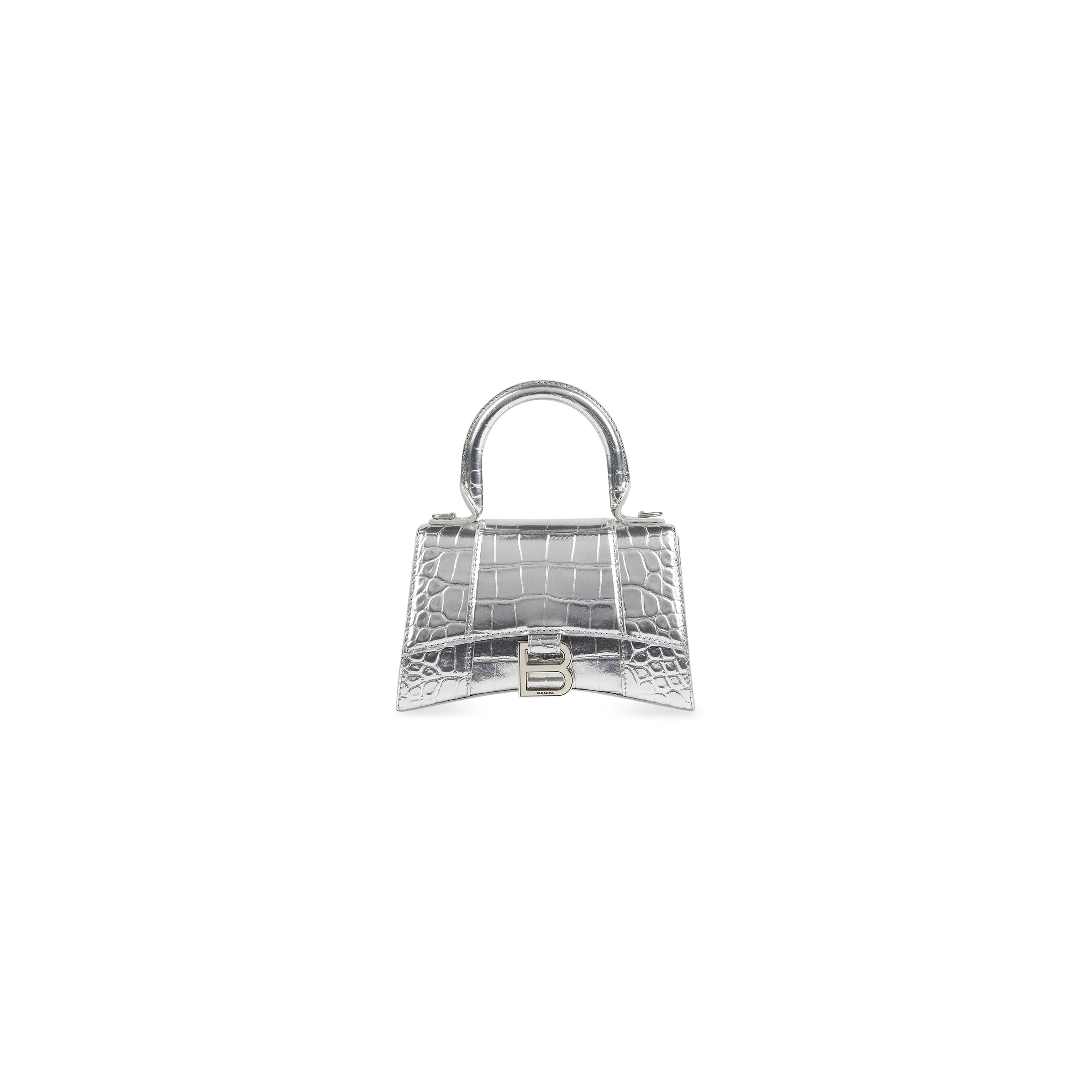 WOMEN'S HOURGLASS XS HANDBAG CROCODILE EMBOSSED IN SILVER - Replicaclubs