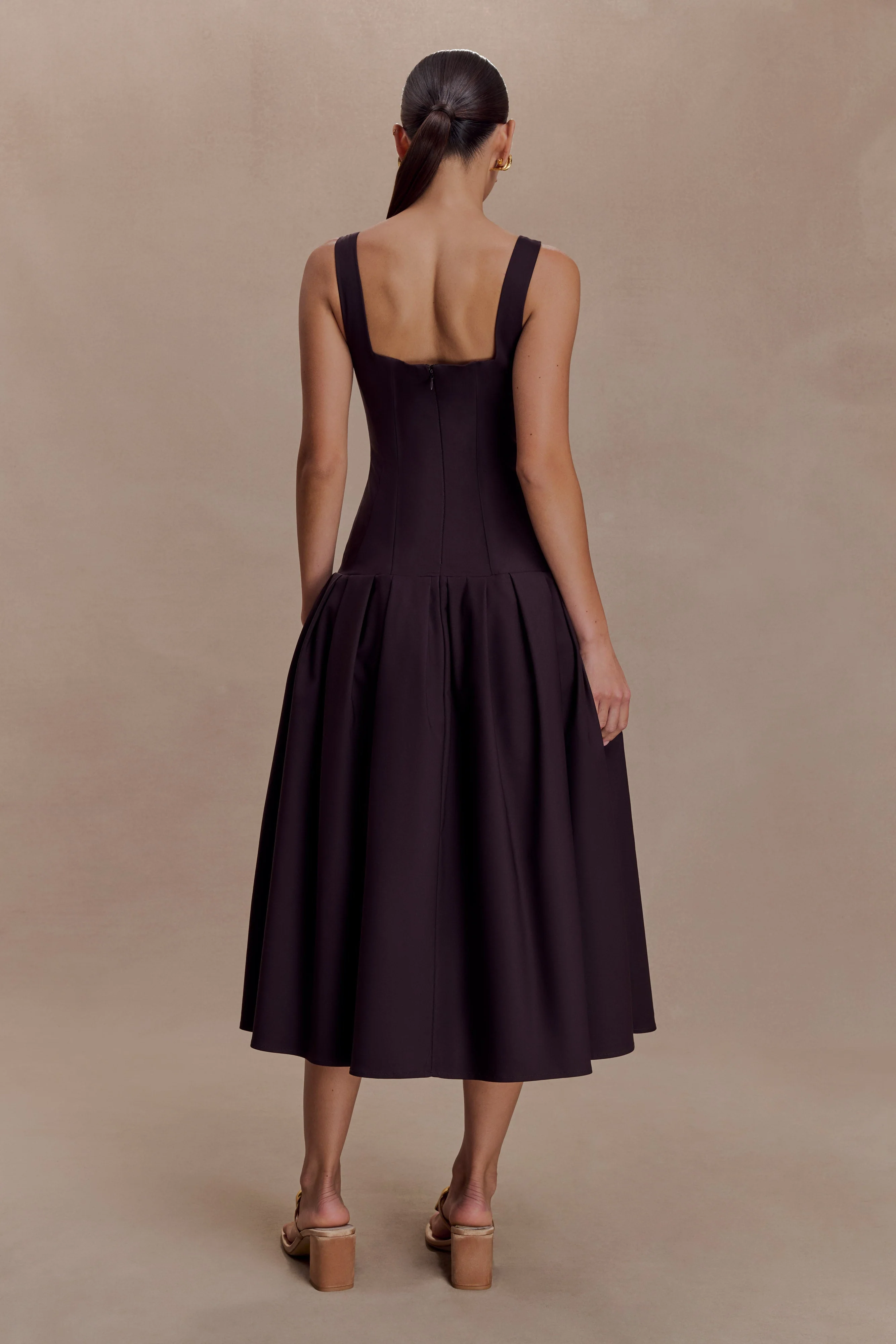 Natascha Drop Waist Cotton Midi Dress - Chocolate