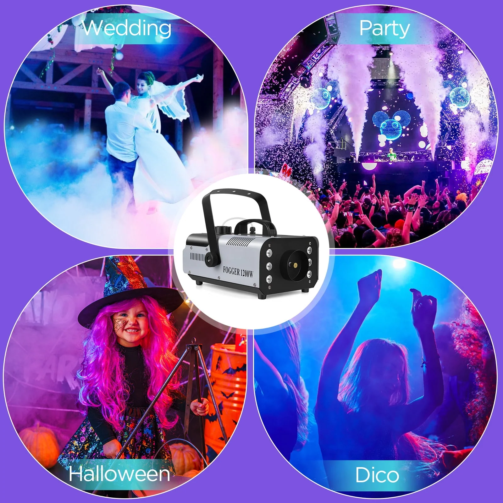 Halloween Fog Machine Smoke Machine 1200W with RGB LED Lights & Remote - Haze Smoke Generator for Halloween, Party, Stage, DJ, Club - Image 6 Halloween Fog Machine Smoke Machine 1200W with RGB LED Lights & Remote - Haze Smoke Generator for Halloween, Party, Stage, DJ, Club - Image 6
