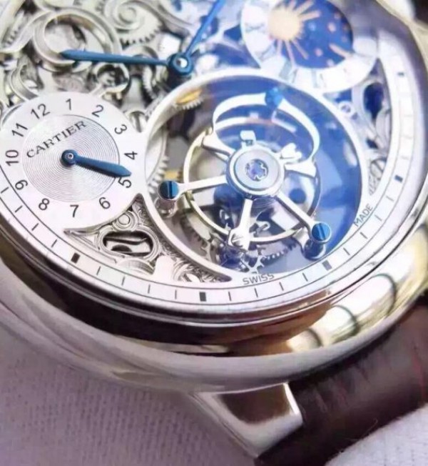 Replica Cartier Ballon Bleu Skeleton Tourbillon White Dial Brown Leather Strap - Top club