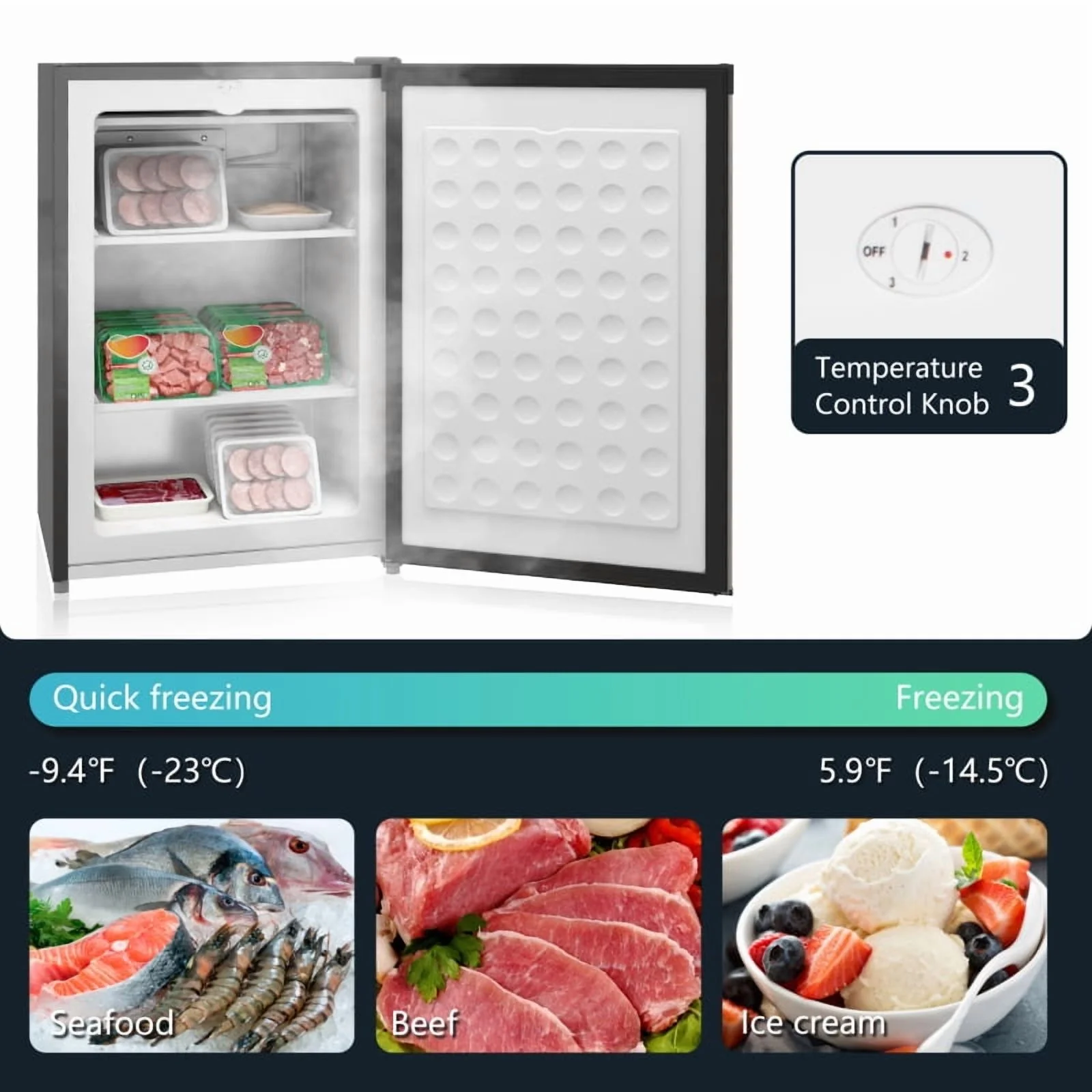 HOMCOM Upright Freezer, 3.0 Cubic Feet Compact Mini Freezer with Reversible Single Door and Adjustable Thermostat, Small freezer for Home, Dorm, Apartment, Home Office, Silver - Image 5