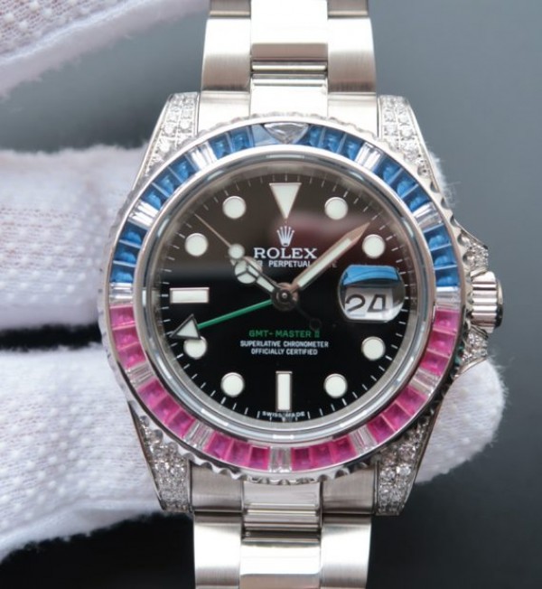 Replica Rolex GMT-Master II 116759 Black Dial Blue/White Bezel S2836 - Elite Watch Atelier