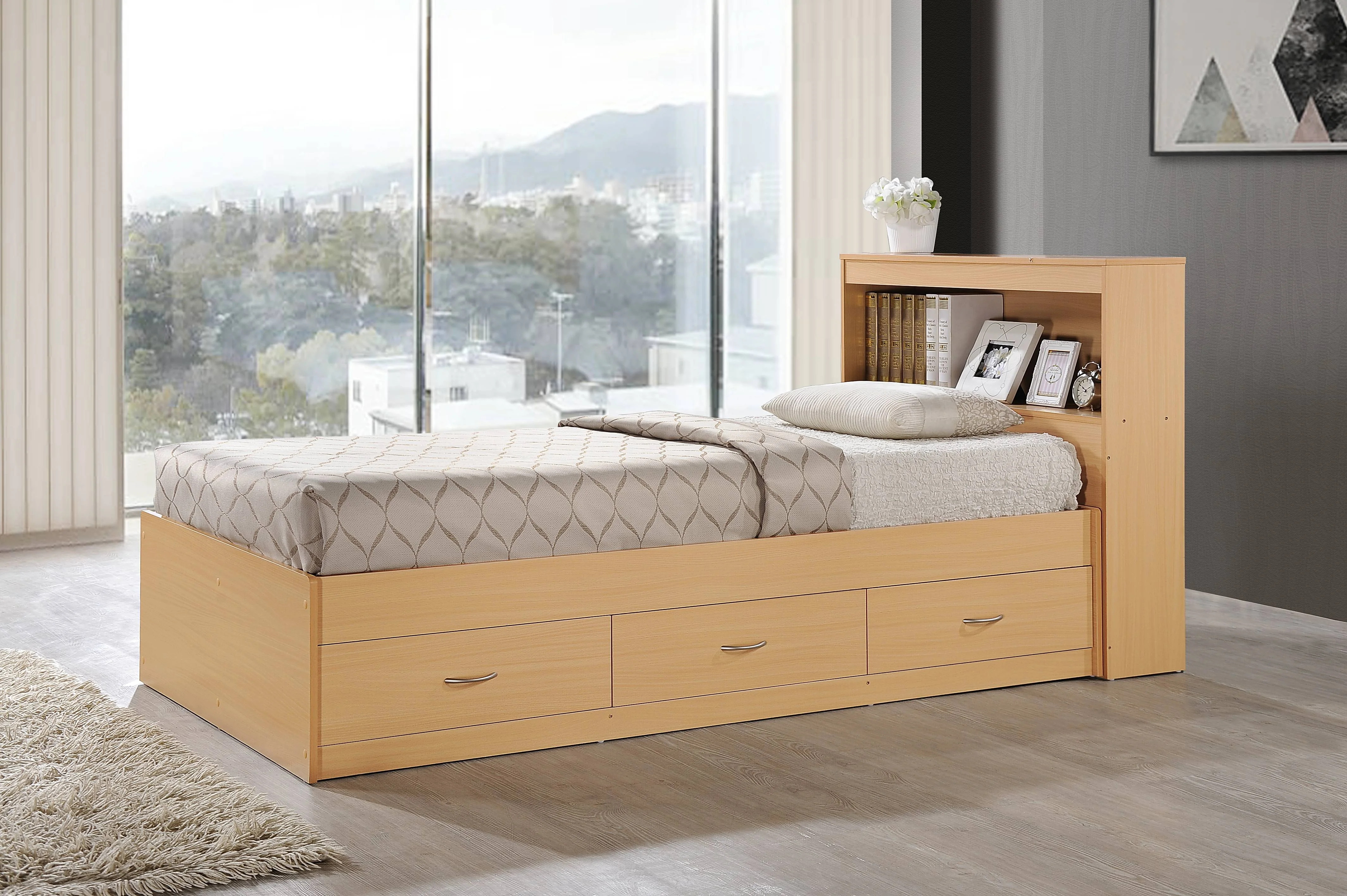 Hodedah Twin-Size Captain Bed with 3-Drawers and Headboard in White - Image 44