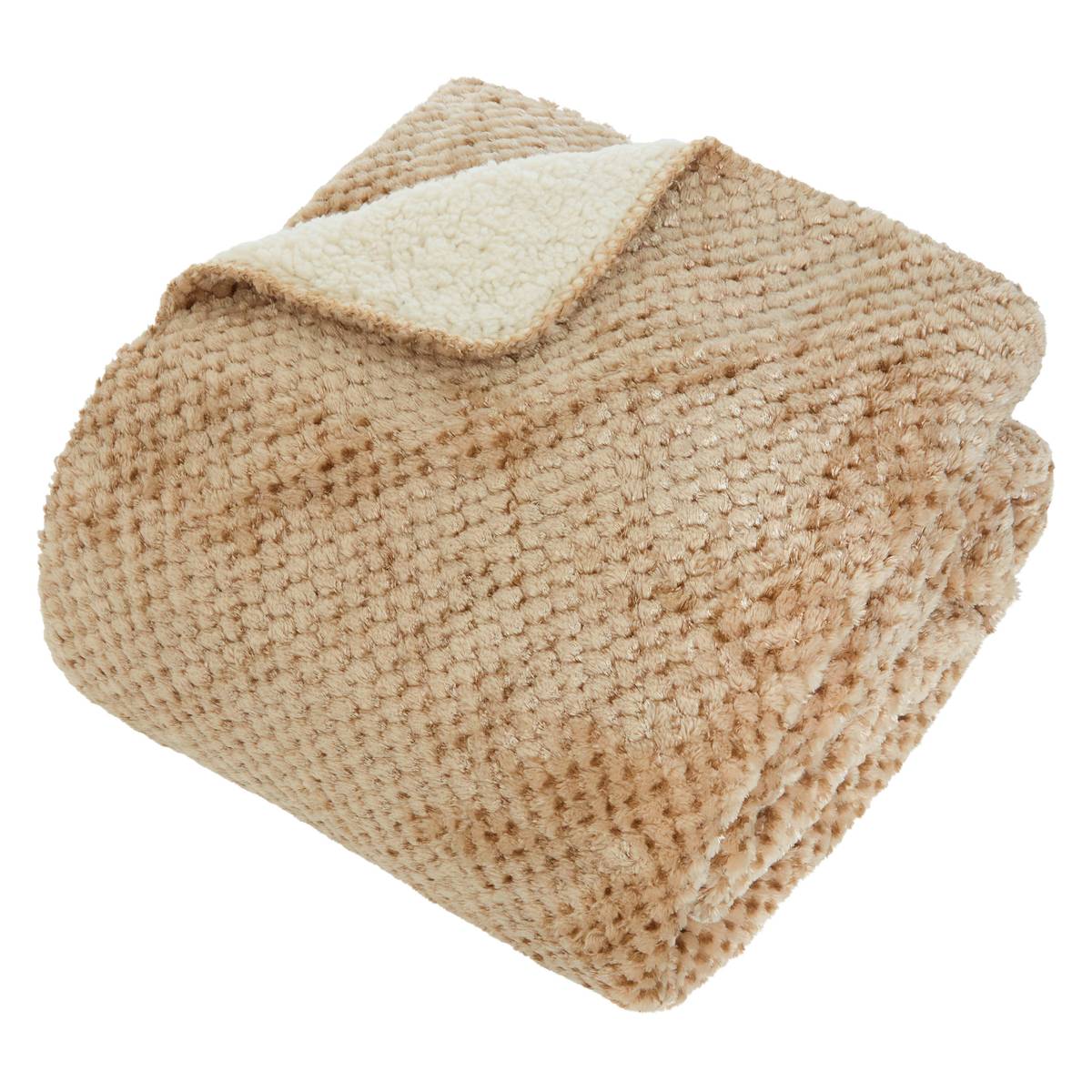 Flannel throw with sherpa effect "Lyno" Linen Beige, 170x130 cm