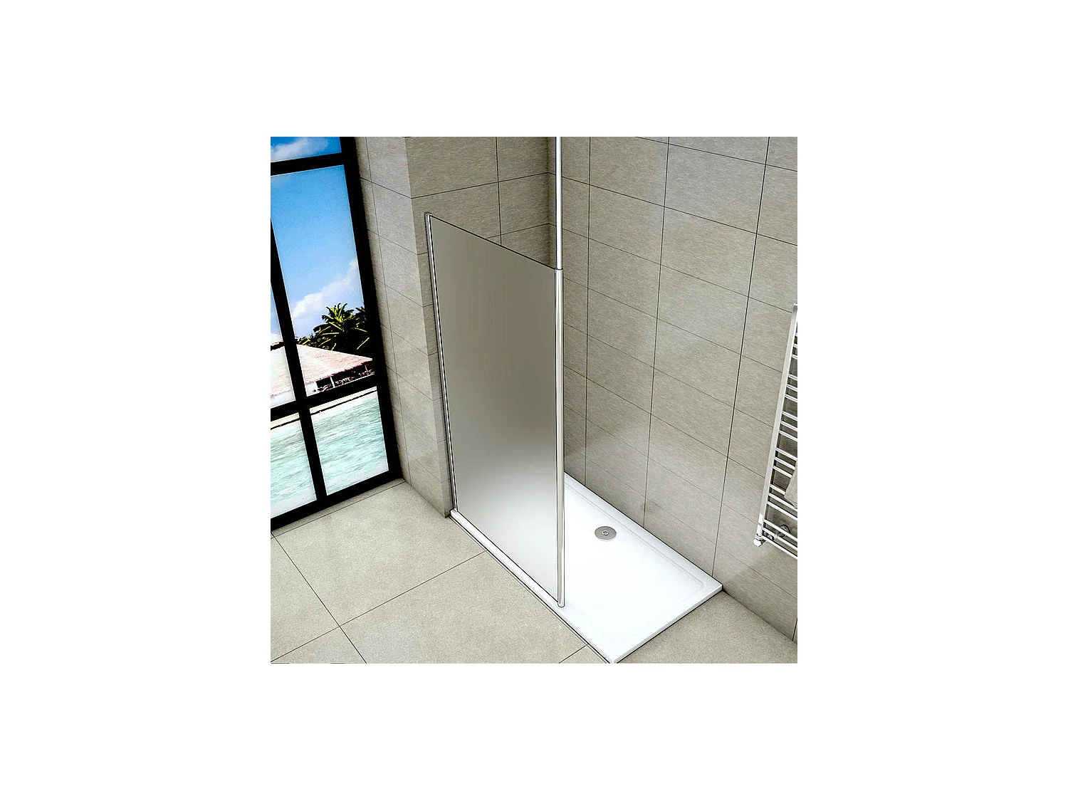 Paroi de douche à l'italienne 100x200cm - 8mm verre trempé sablé - Avec barre de fixation au plafond 203-320cm