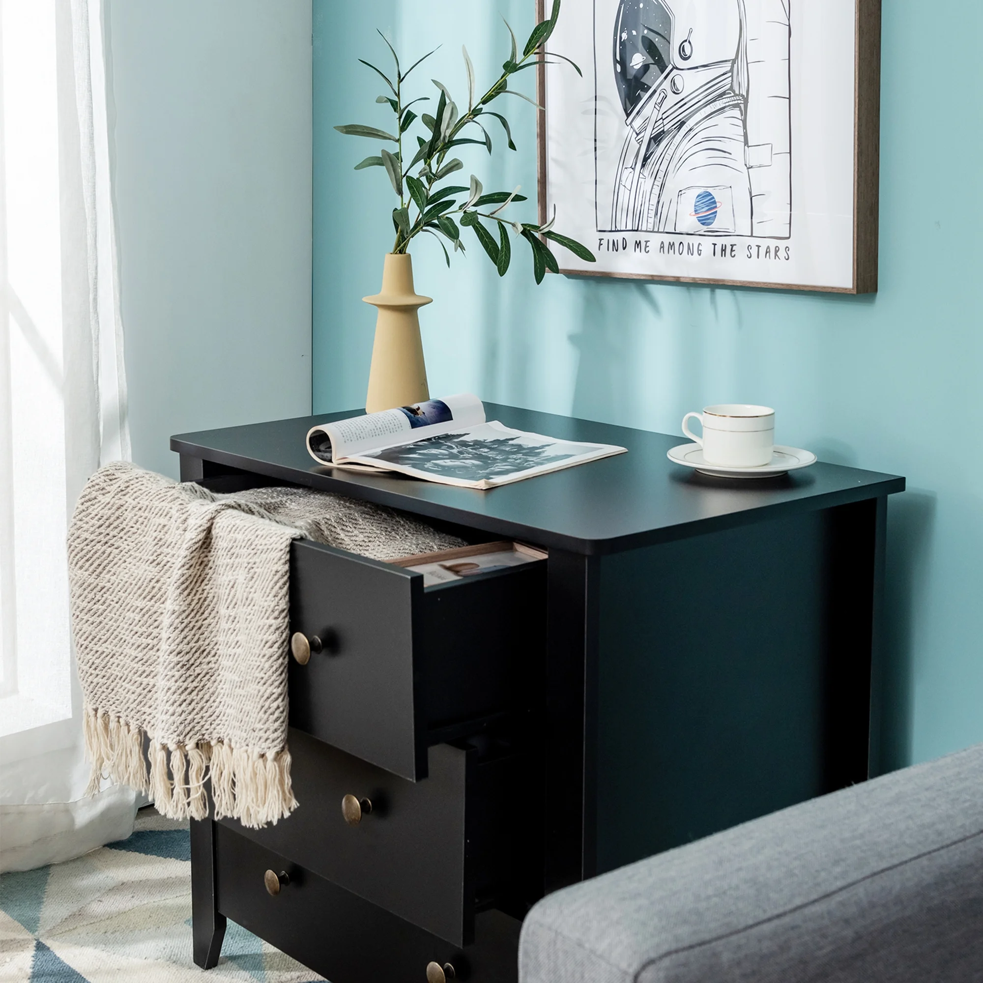Gymax 3 Drawer Dresser Chest of Drawers Bedside Table for Living Room Bedroom Espresso - Image 15