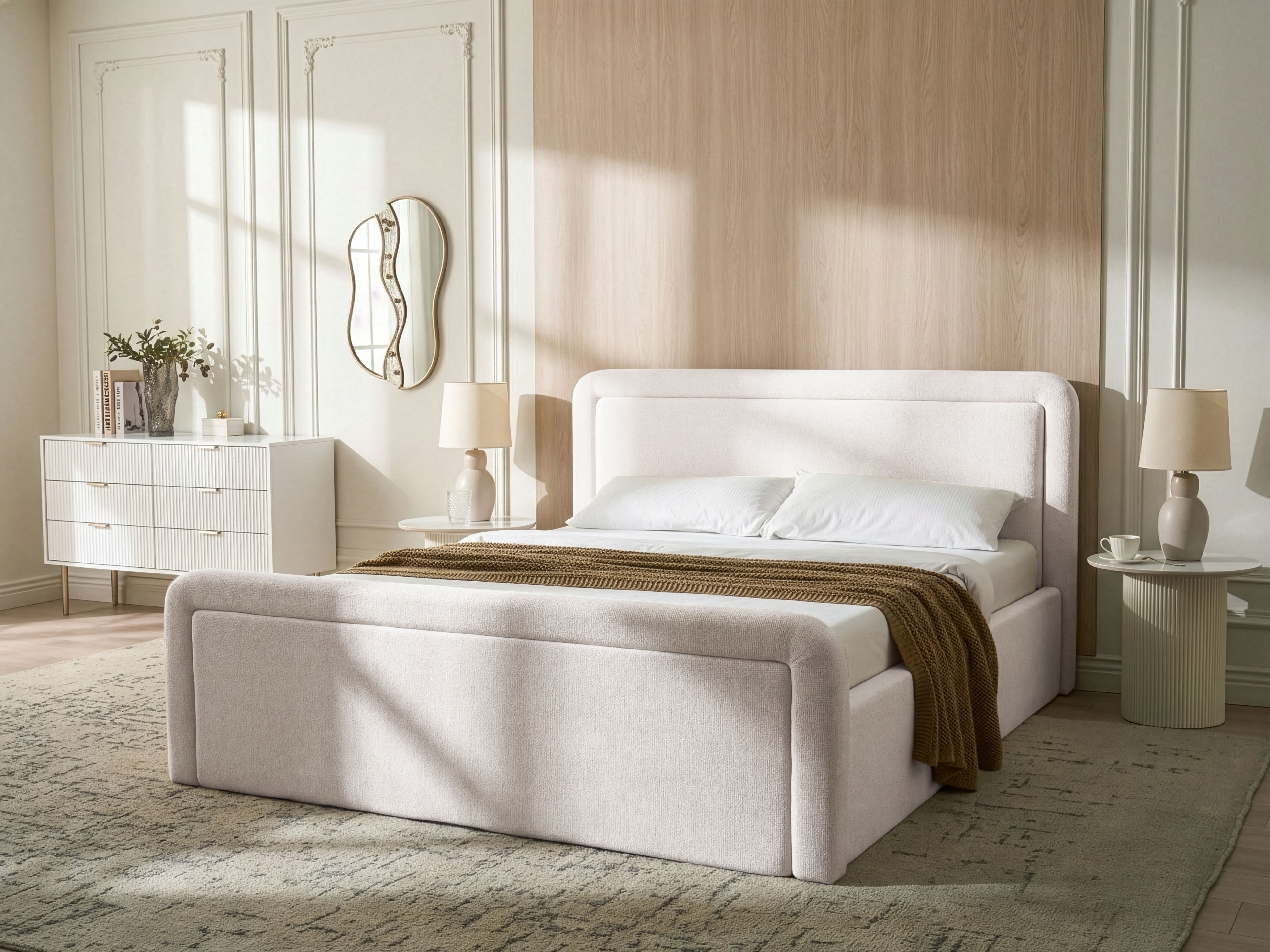Ottoman Bed Fabric VIVIERS 180 x 200 cm (EU Super King) Off-White