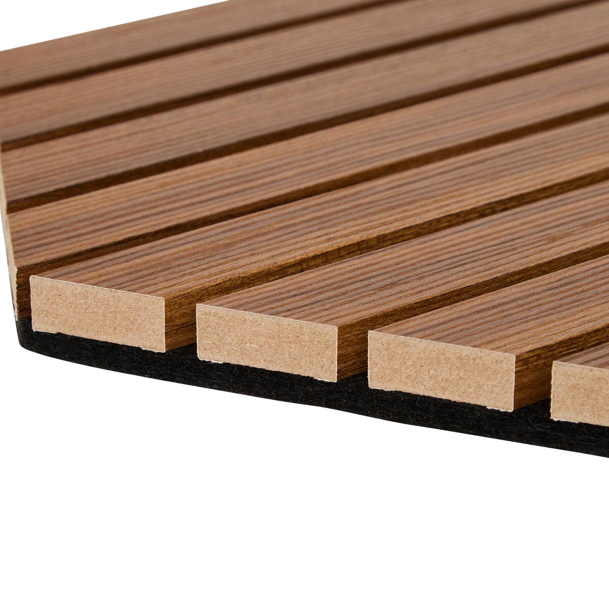 Set of 3 decorative wood slat panels Colva Walnut effect, Black background, 30x26 cm