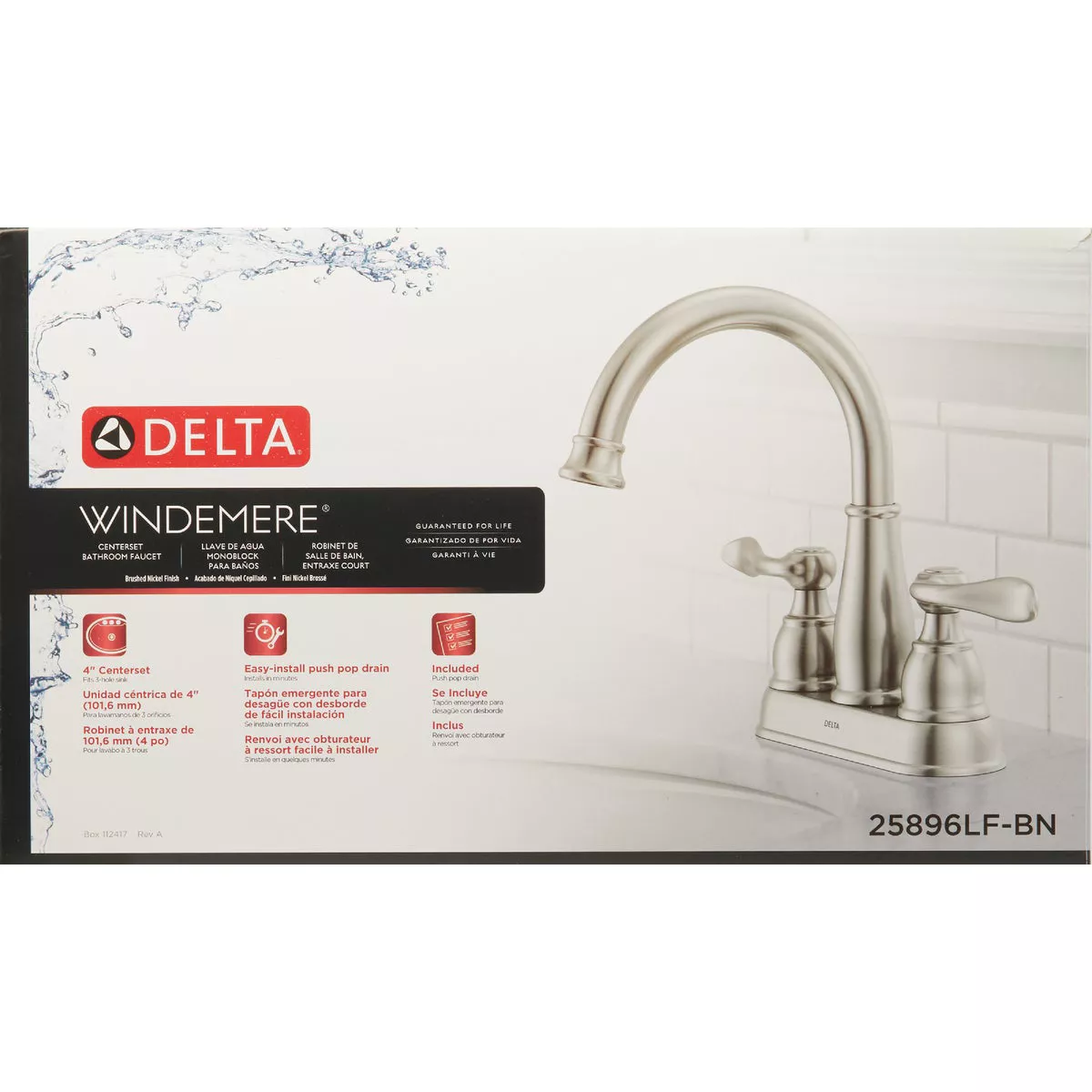 Delta Windmere Brushed Nickel 2-Handle Lever 4 In. Centerset Bathroom Faucet and Push Pop-Up with Overflow