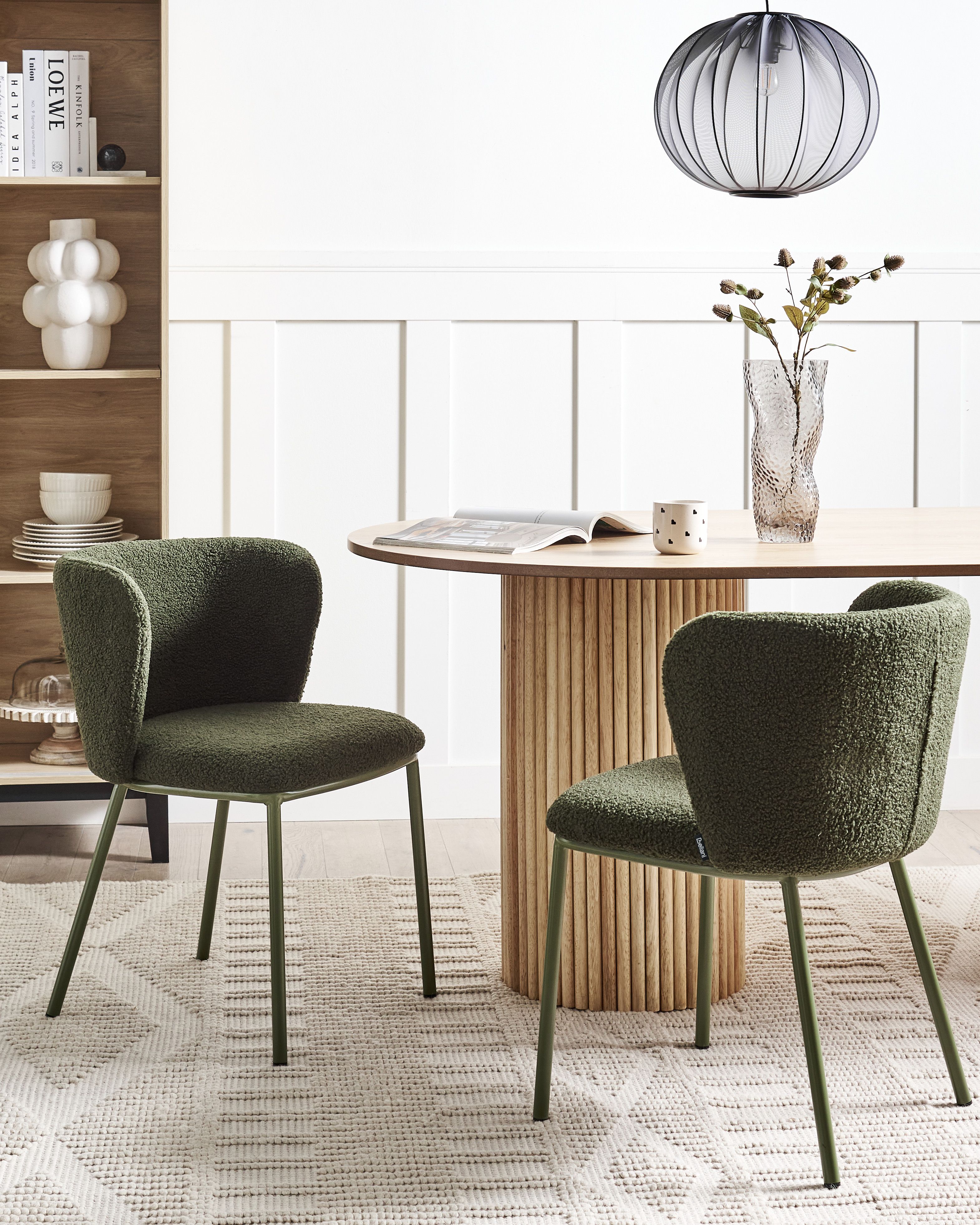 Set of 2 Dining Chairs MINA II Boucle Dark Green