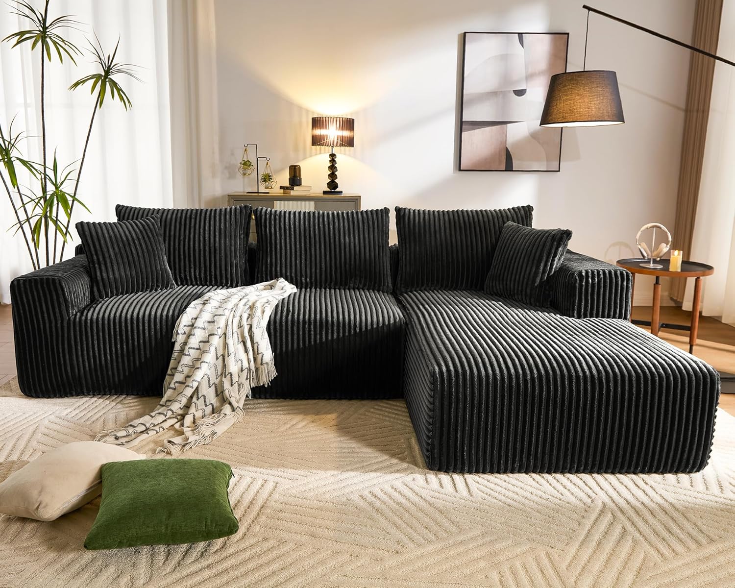 WorthFurni Cloud Modular Sofa Couch with L-Shape Chaise,Modern Sectional with Deep Seat, Upholstered Couches for Living Room Bedroom,No Assembly Required, Plush Corduroy Fabric 110.4