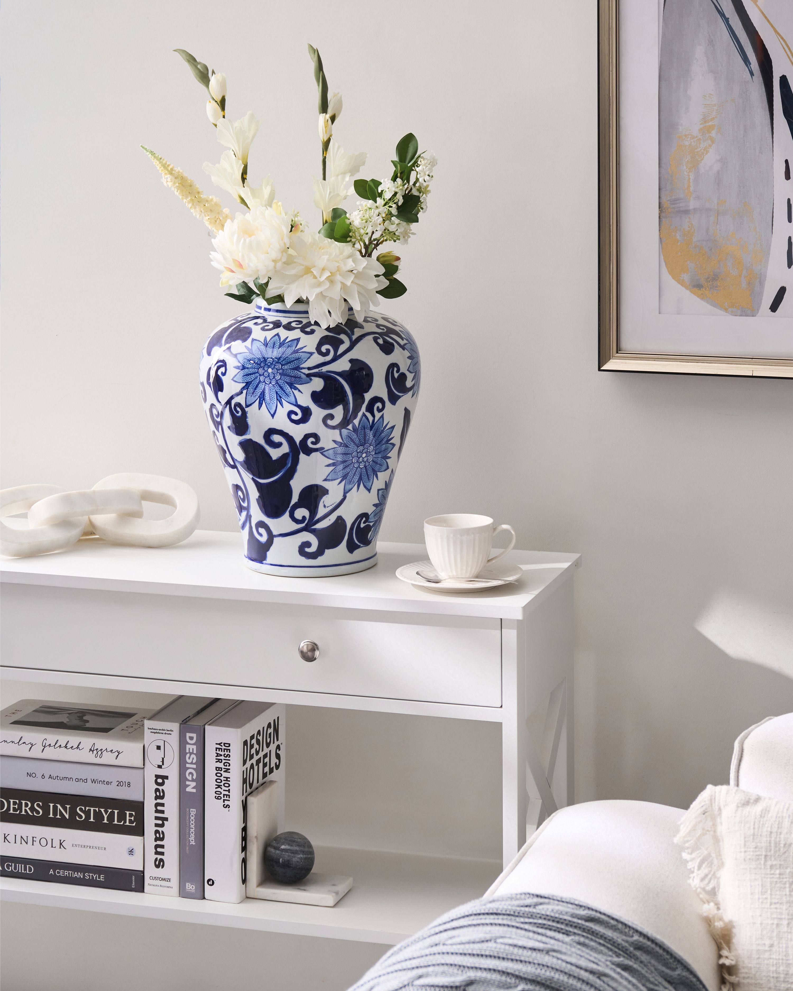 Flower Vase GIRONA Porcelain 35 cm White/ Blue