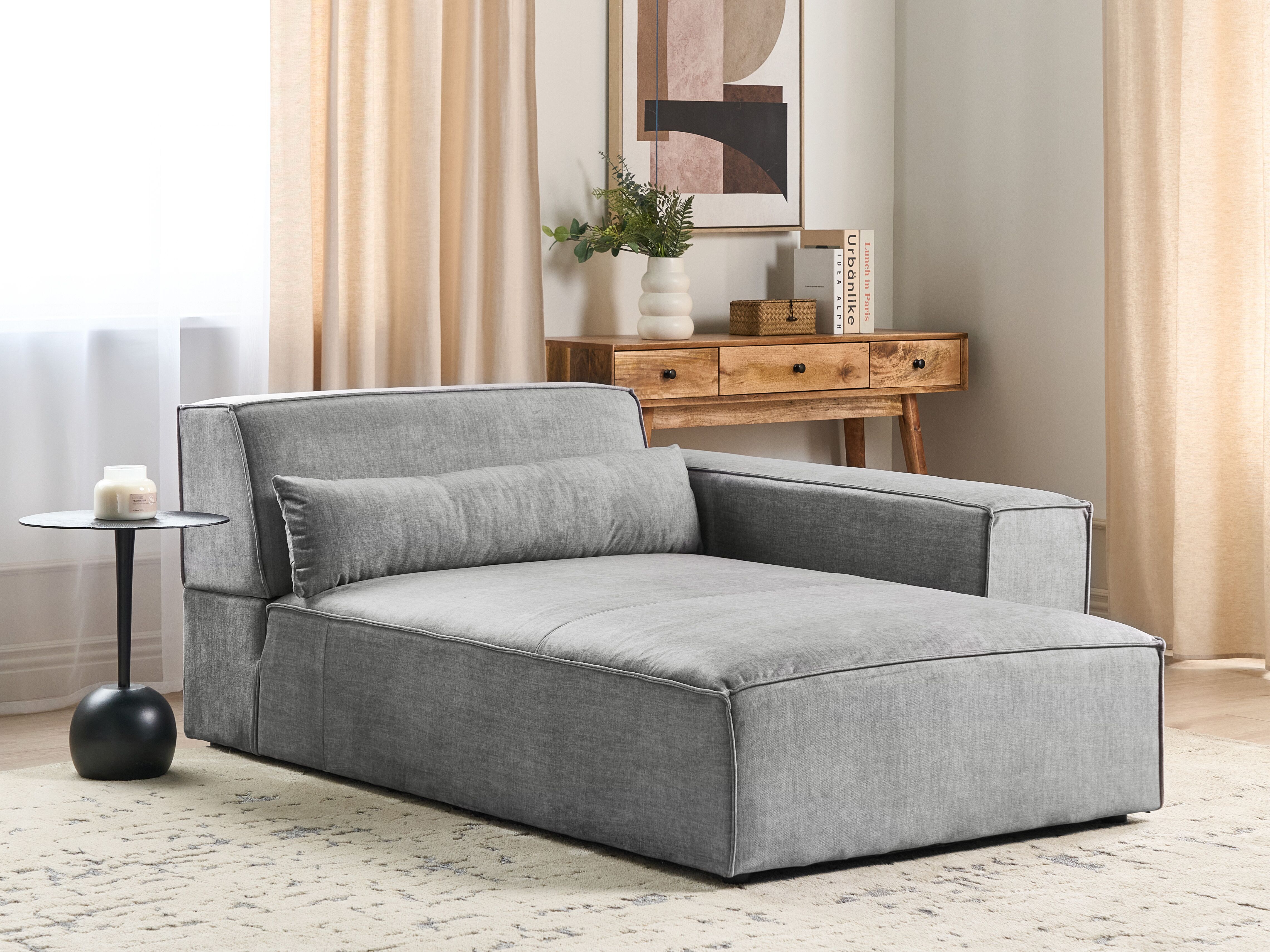 Left-Hand Chaise Lounge HELLNAR Fabric Grey