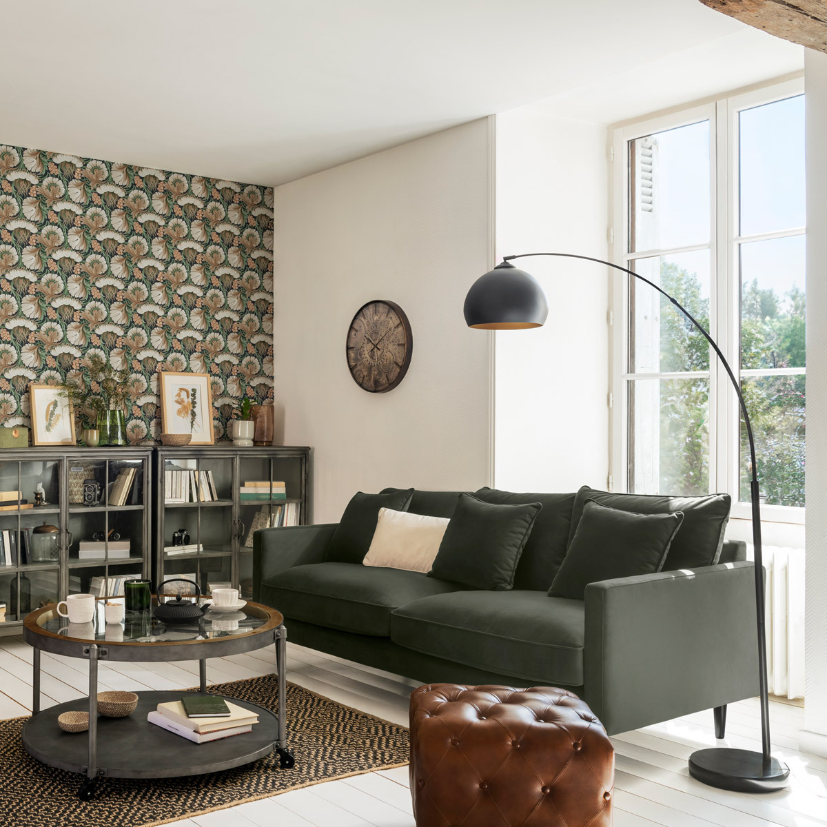 Arc floor lamp "Hyto" Marble, black metal, H.177 cm