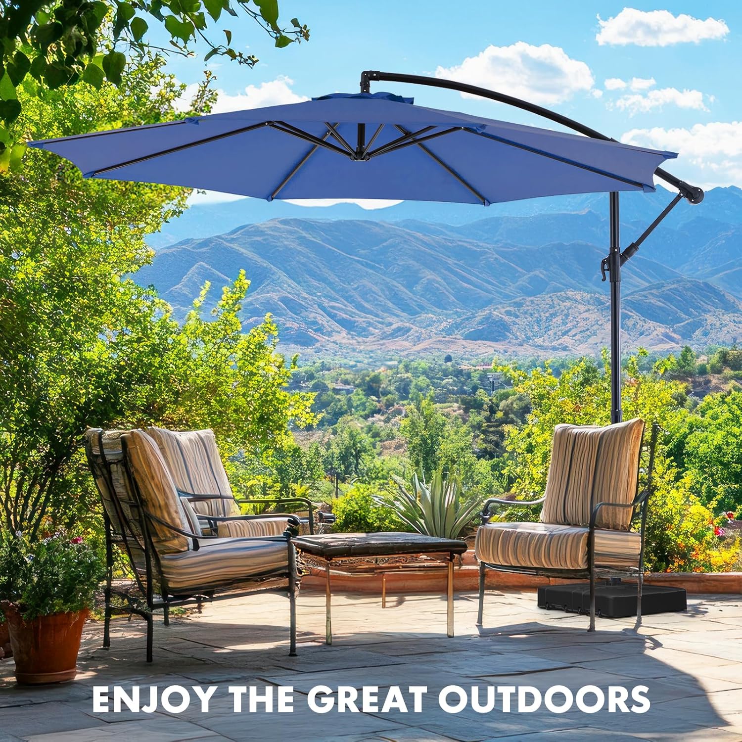 Sweetcrispy 9.8FT Offset Patio Umbrella With Easy Tilt Adjustment, 8 Ribs, Blue - Image 28 Sweetcrispy 9.8FT Offset Patio Umbrella With Easy Tilt Adjustment, 8 Ribs, Blue - Image 28