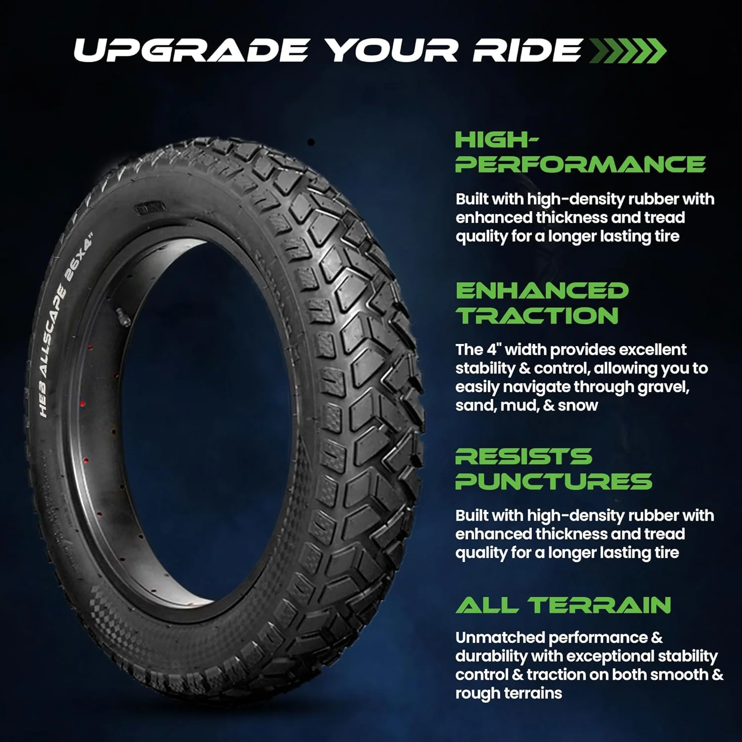 HEB ALLSCAPE Heavy Duty 20x4 Bike Tire + Tube - Includes 2 Tires for Optimal Performance - Image 4