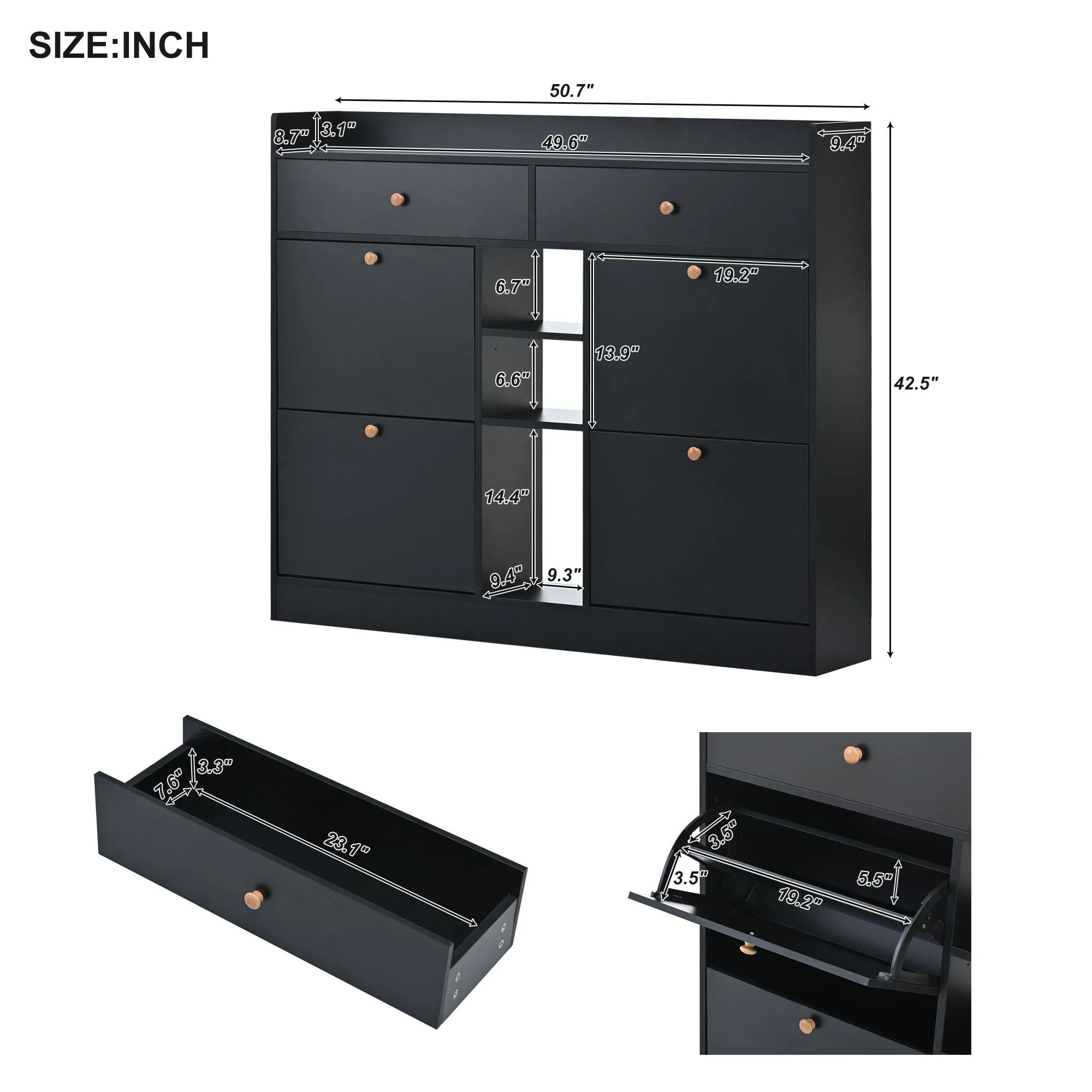 Aukfa Shoe Cabinet with 4 Flip Drawers and 2 Storage Drawers- Black - Image 4