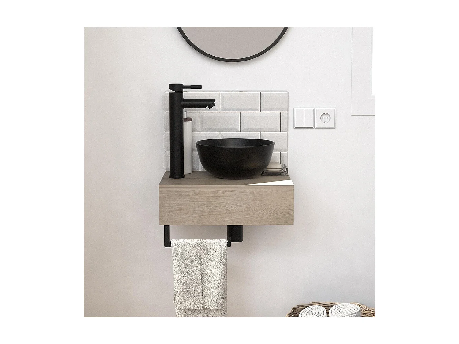 Meuble lave-mains SOHO plan épais vasque noire