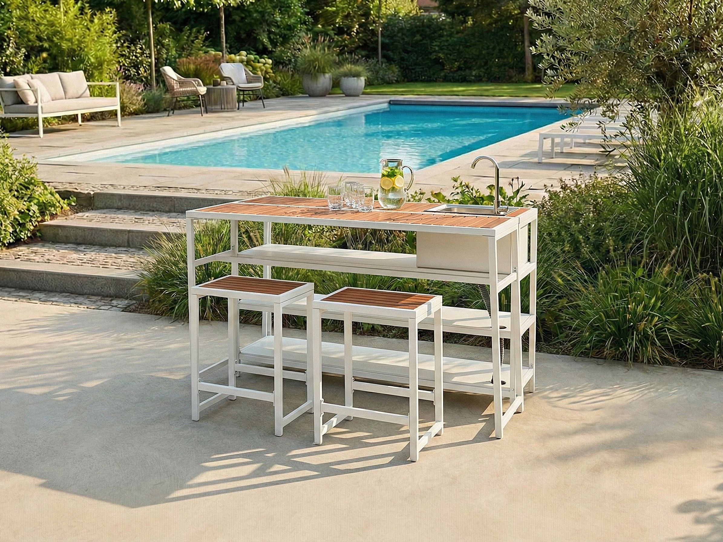 Outdoor Kitchen Island with Sink AVETRANA Metal Brown/ White
