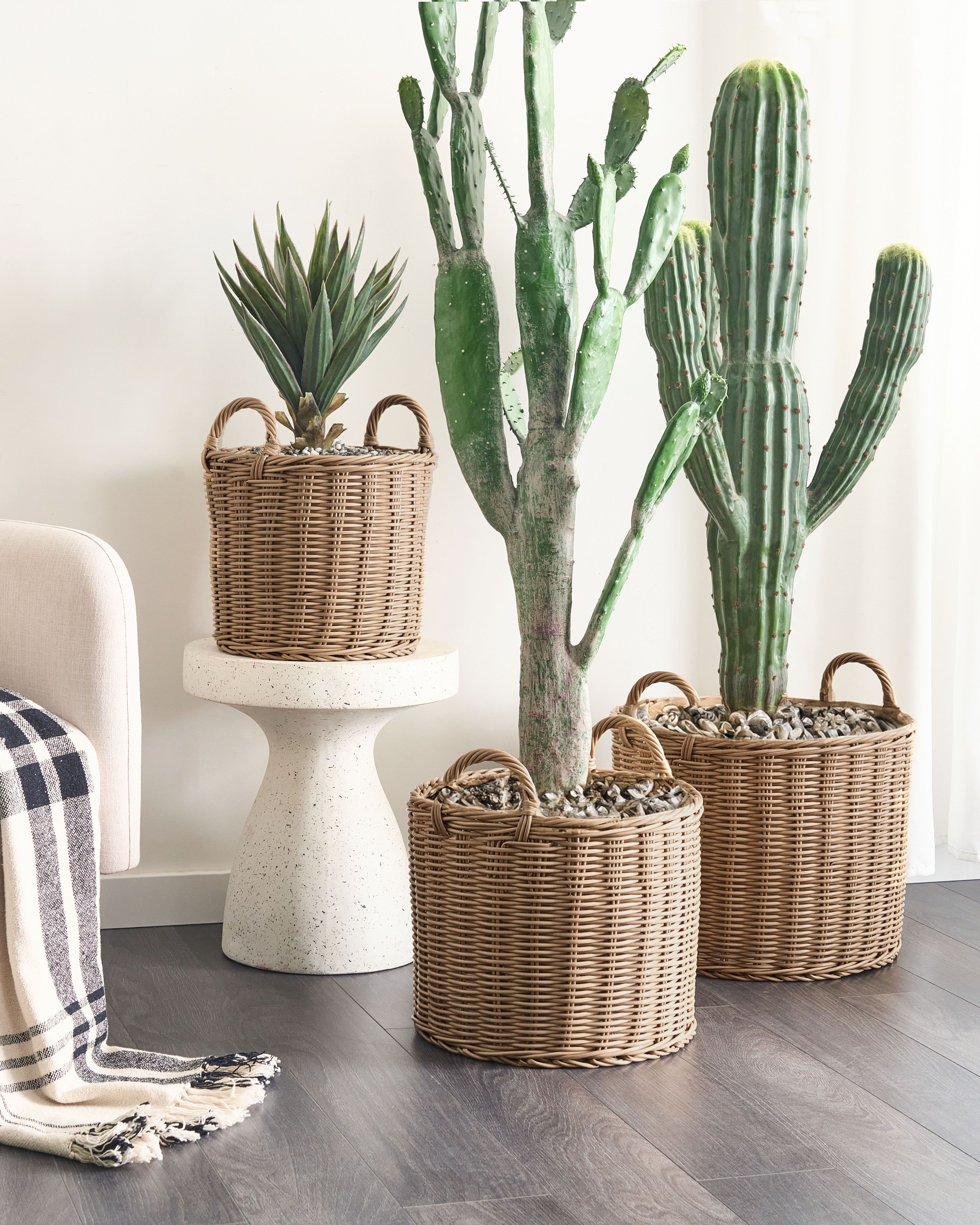 Set of 3 Wicker Planters PENDULA PE Rattan 33/37/45 cm Natural