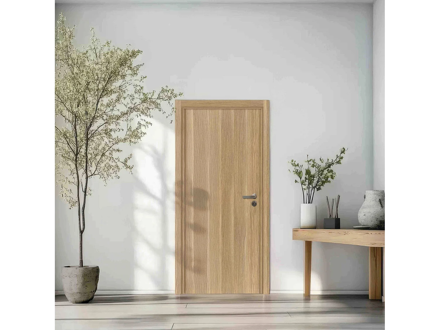 Bloc porte fin de chantier Matild, finition chêne brut structuré, réversible, H.204 x l.83 cm - Reivilo