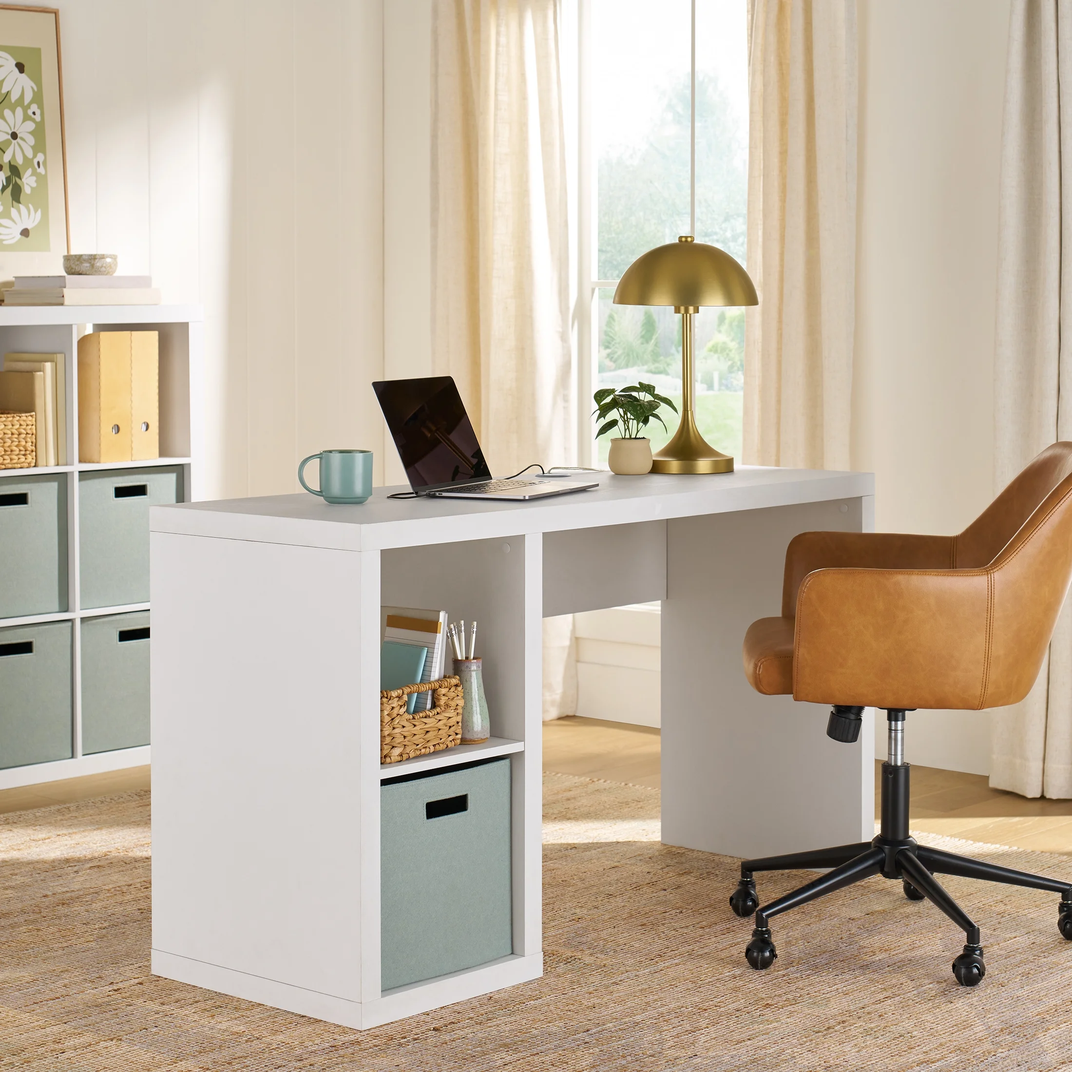 Better Homes & Gardens Cube Storage Office Desk, White Texture