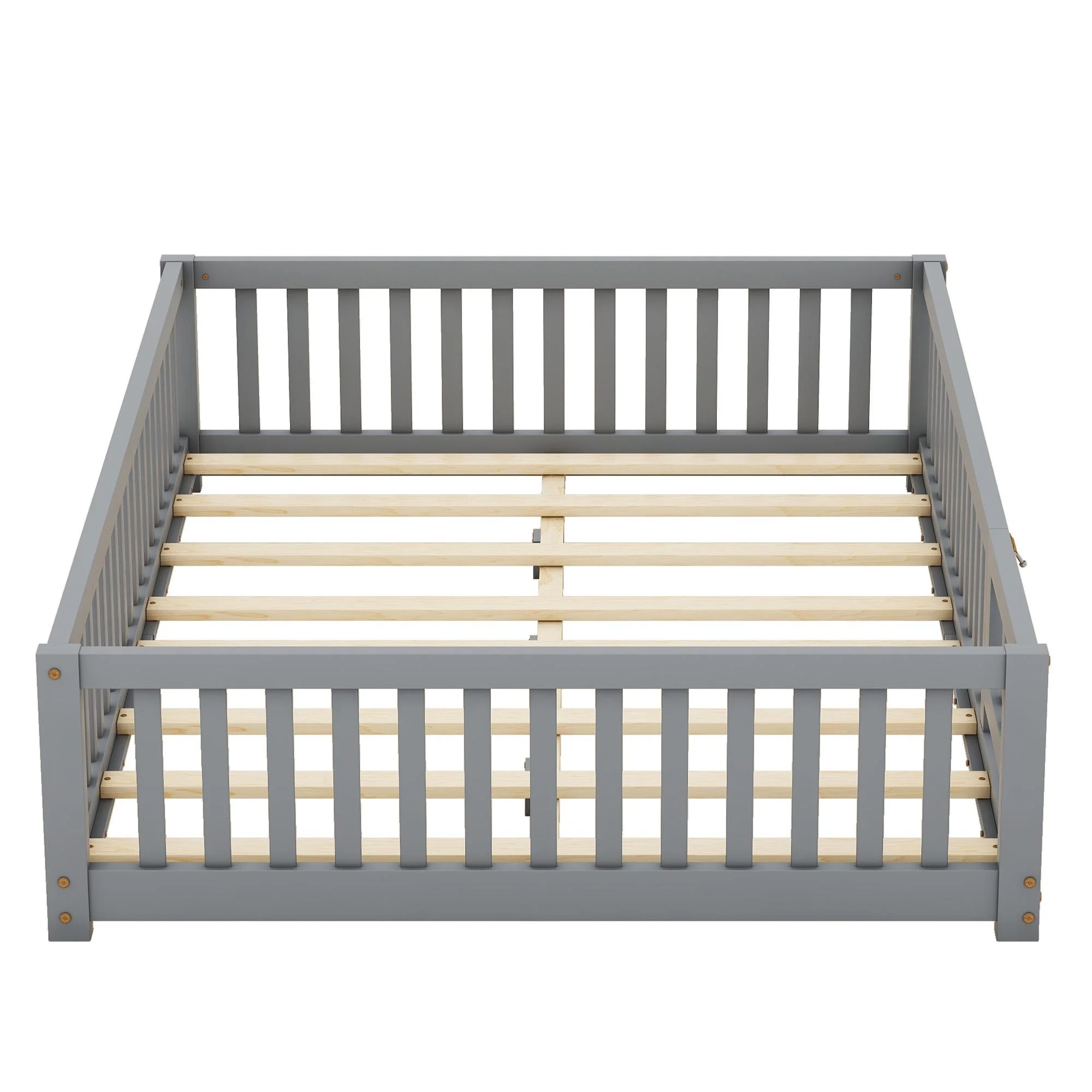 Bellemave Full Size Floor Bed with Door and Fence Floor Bed with Bed Slats Sturdy Wood Floor Bed Montessori Bed Frame (Full, Pink) - Image 22