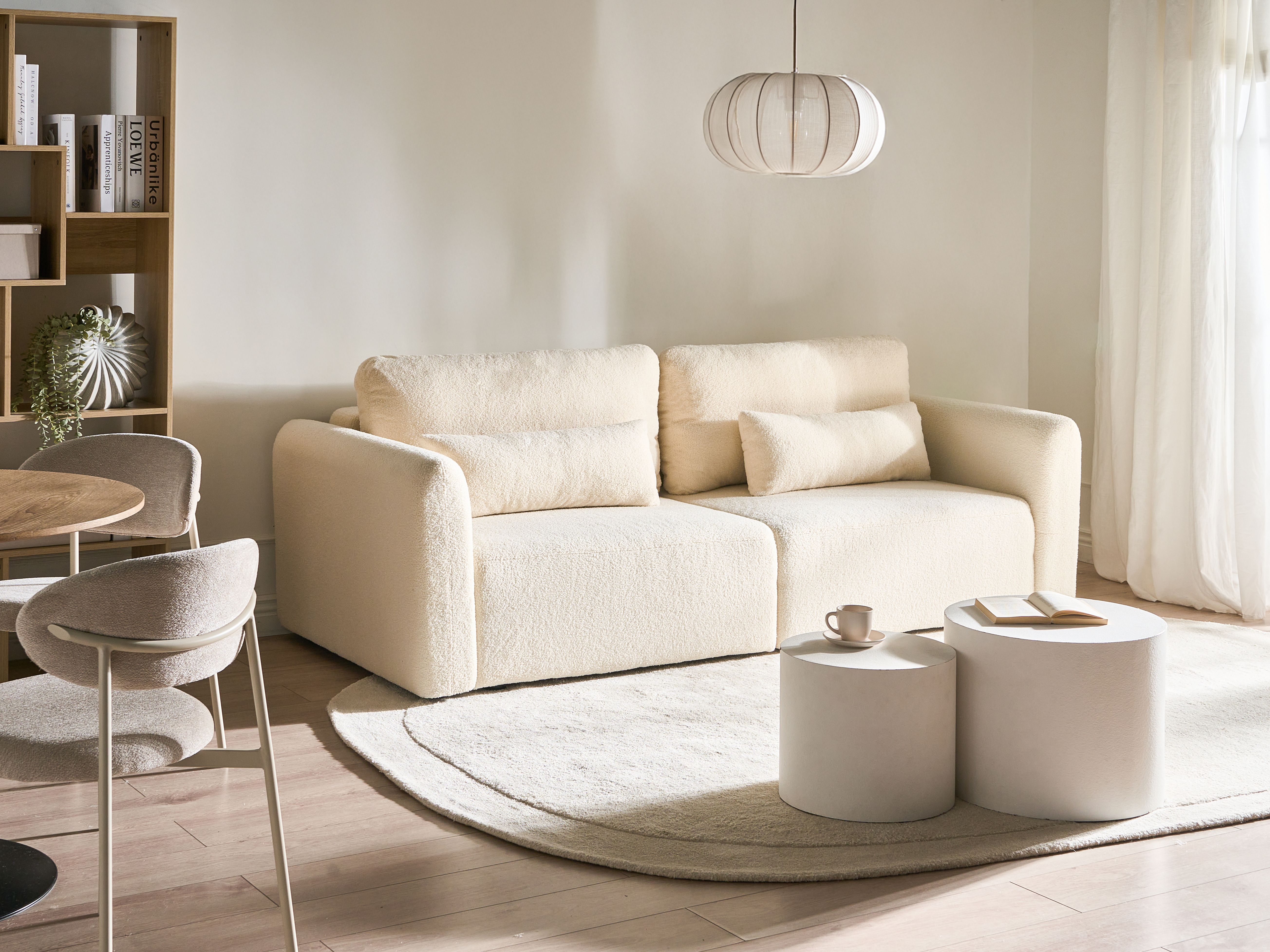 Sofa Bed 3 Seater VAXHOLM Boucle Off-White with Storage