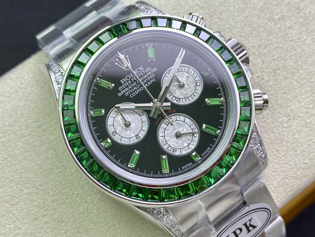Rolex Daytona-Modified full green diamond-white gold color(1:1 replica) - Elite Watch Atelier