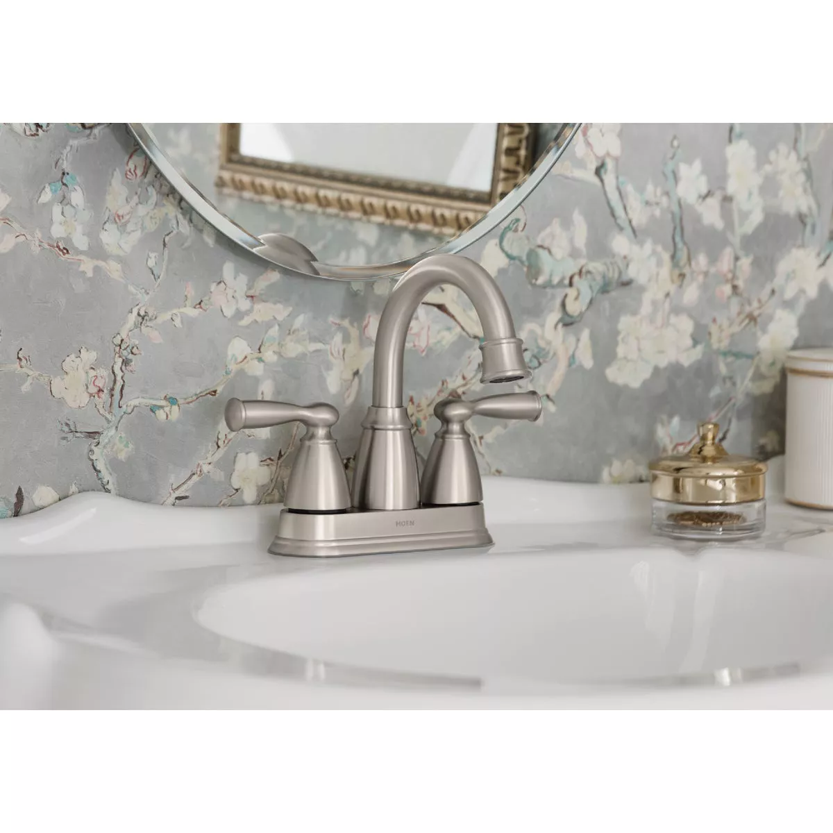 Moen Banbury 2-Handle Lever High Arc Centerset Bathroom Faucet with Push-Down, Spot Resist Brushed Nickel
