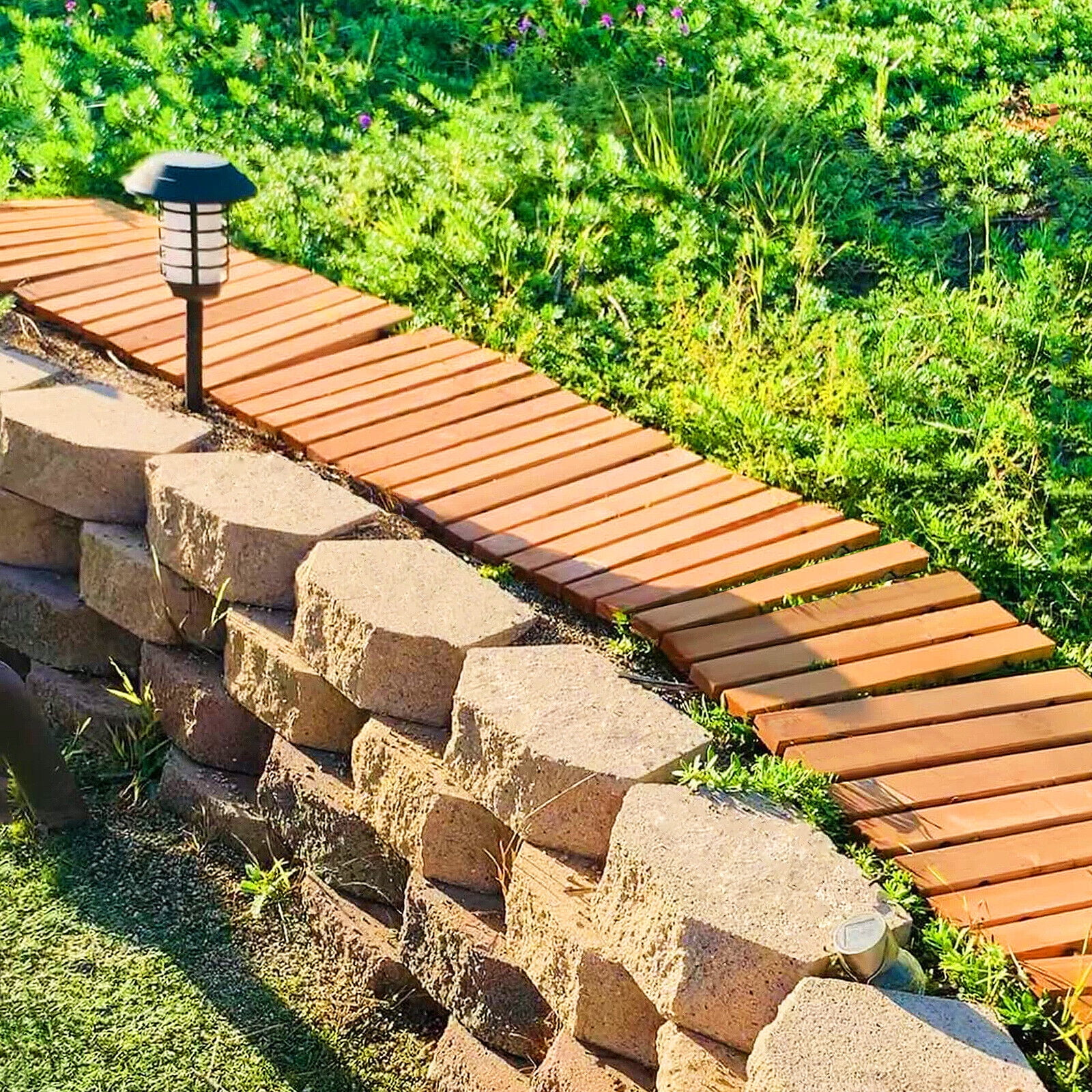 Gymax 8 FT Roll-out Wood Pathway 22'' Width Patio Path Straight Weather-Resist