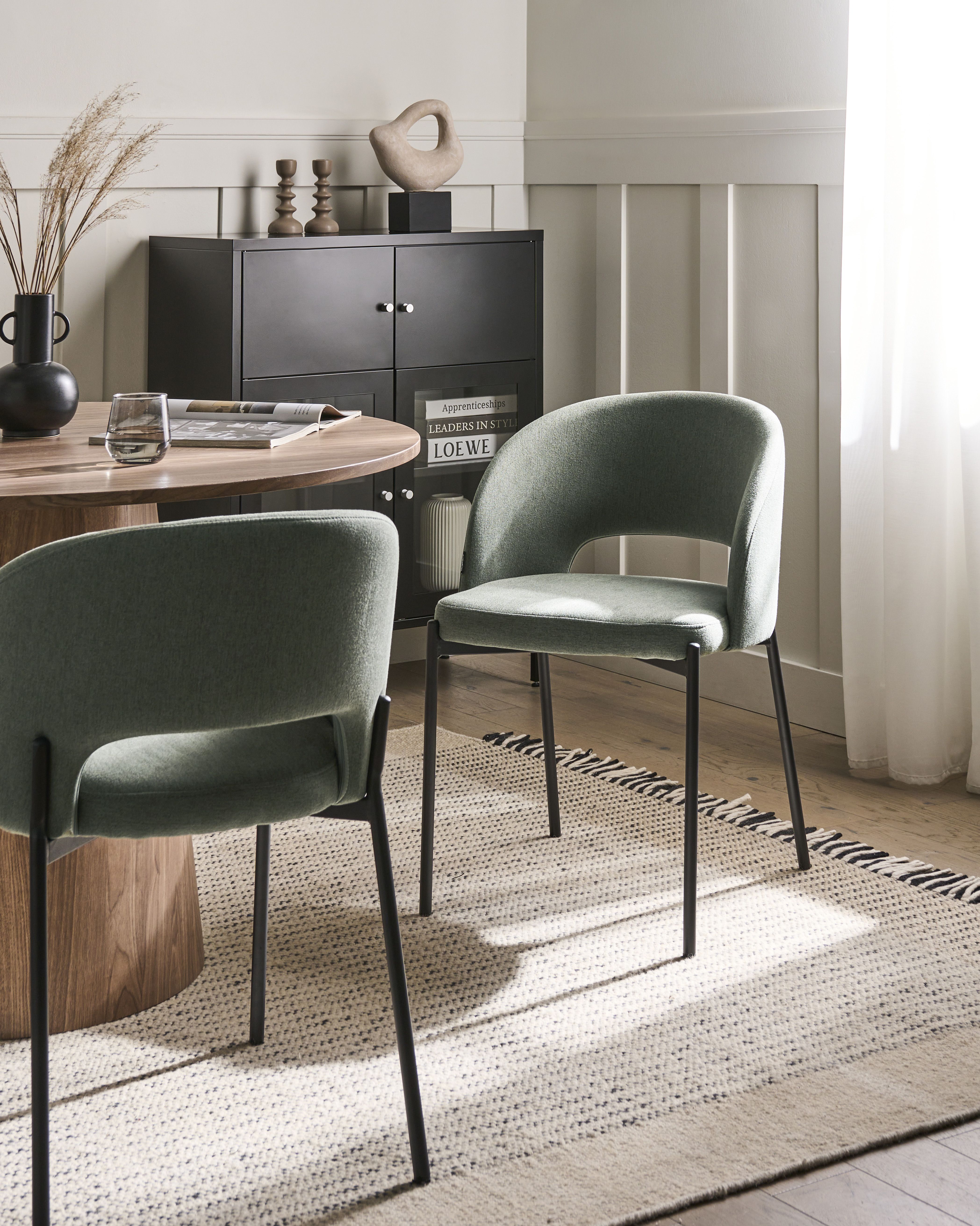 Set of 2 Dining Chairs PENNY Fabric Dark Green