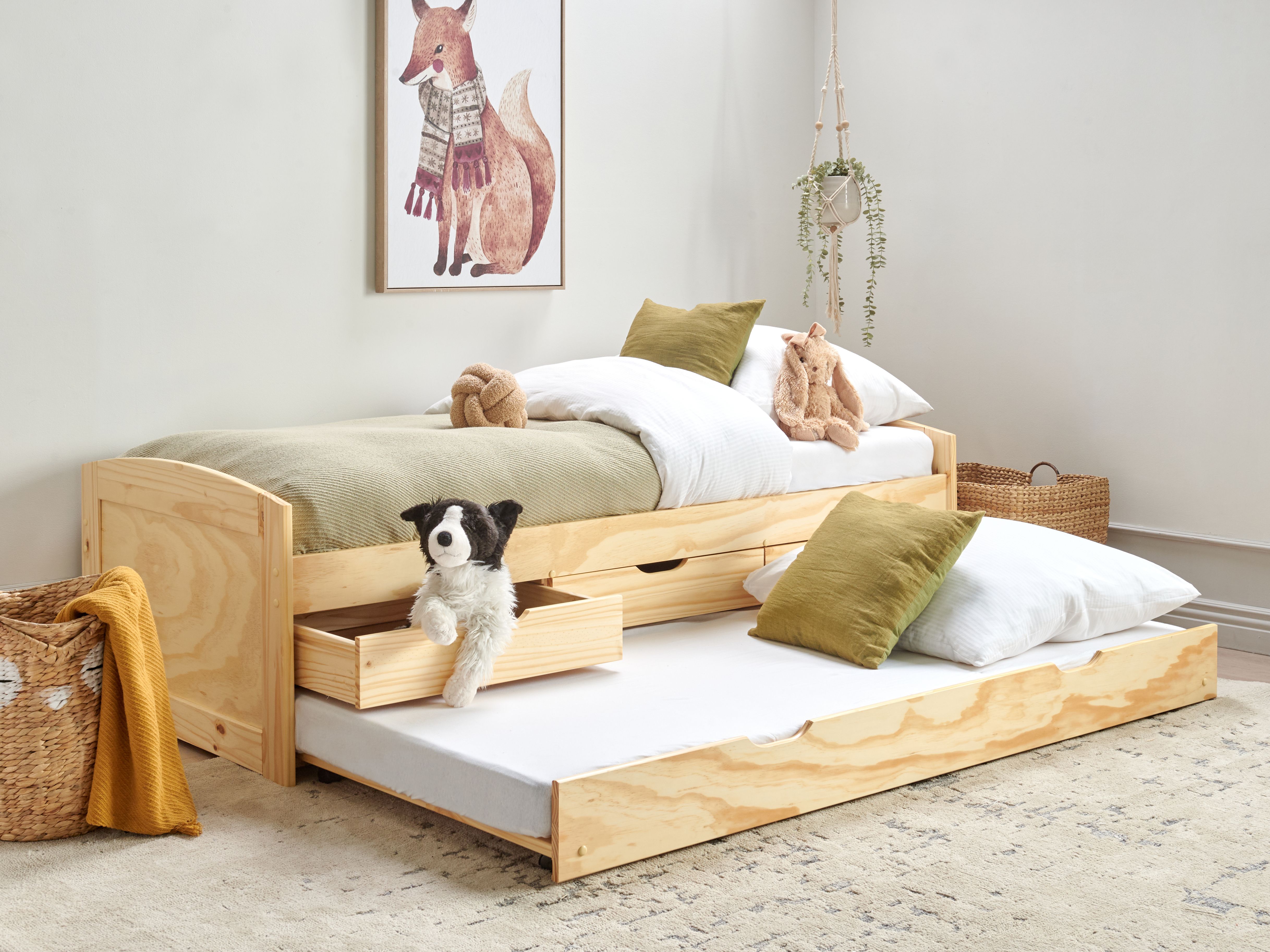 Trundle Bed Pine Wood PETIVILLE 90 x 200 cm (EU Single) Light Brown