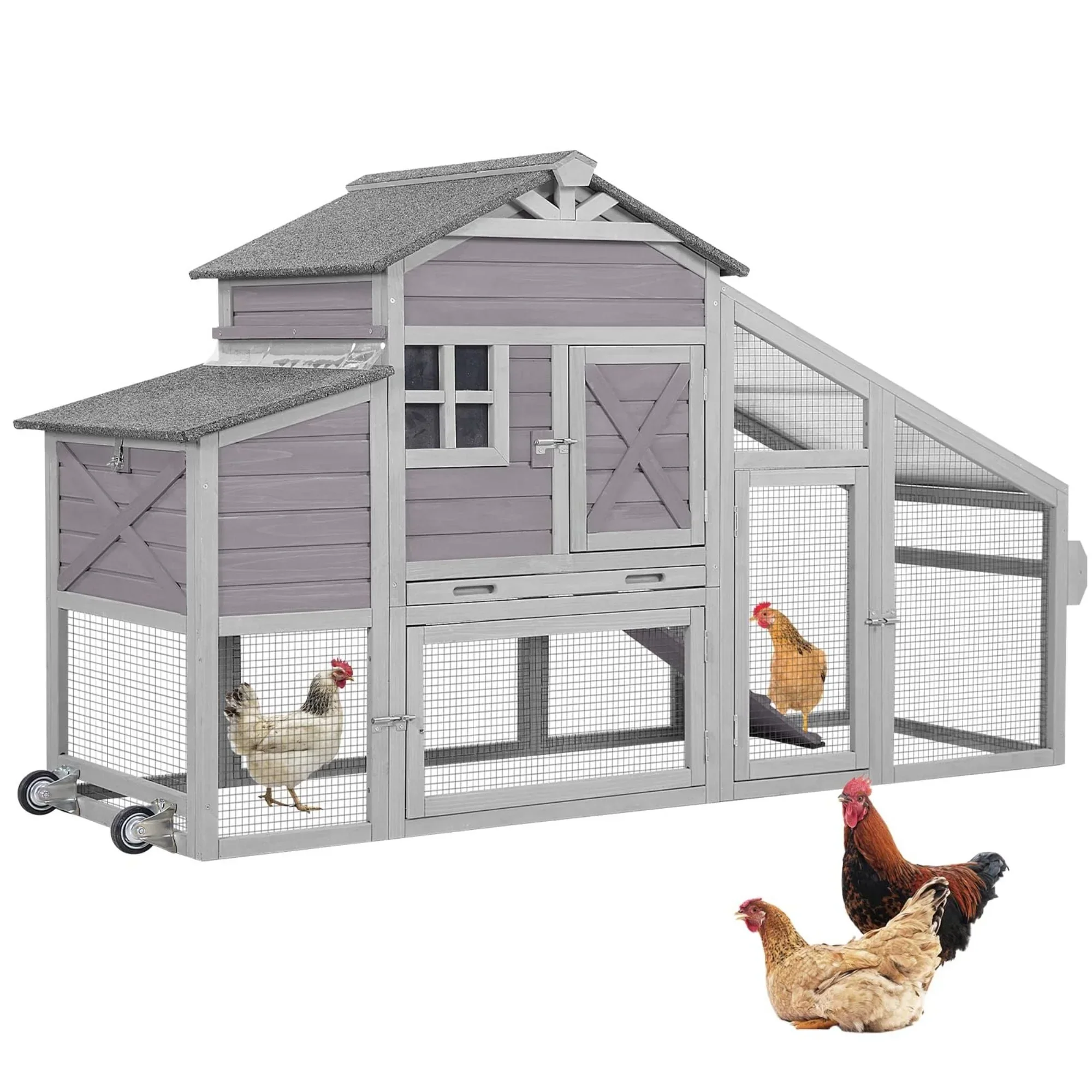 Aivituvin Mobile Chicken Coop Hen House With Wheels And Handrail For 2-4 Chickens