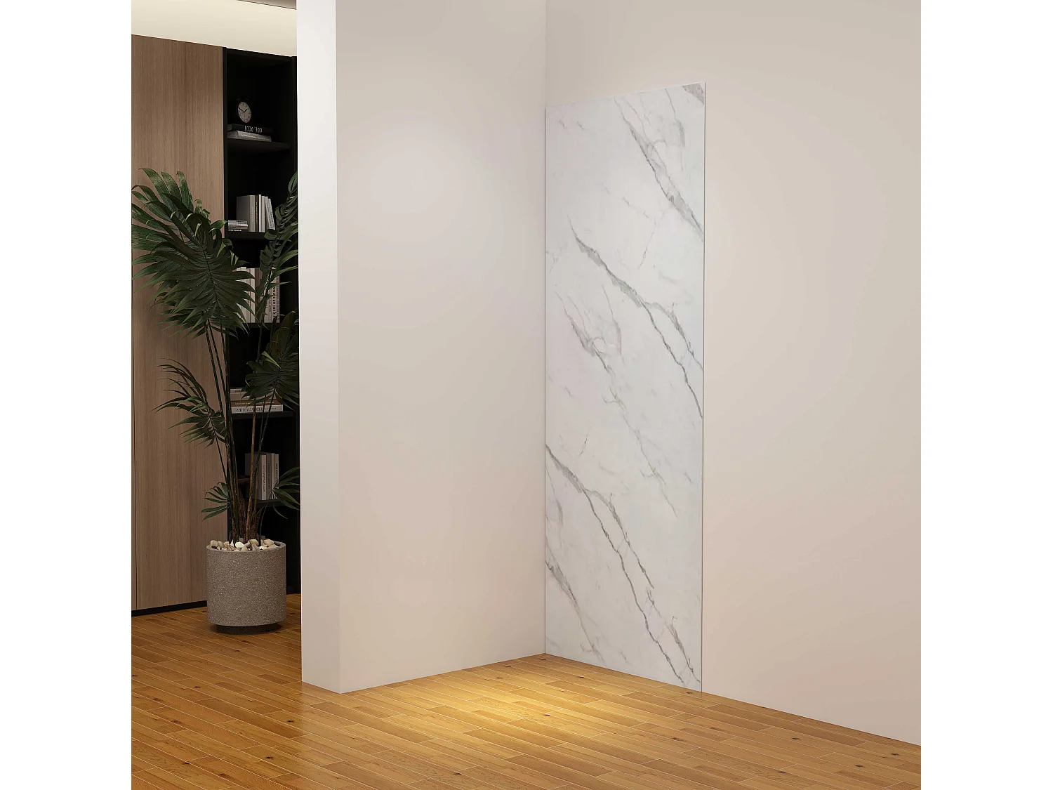 Panneau mural de douche effet blanc marbre 90 x 210 cm mural aluminium - Étanche, durable et facile à nettoyer