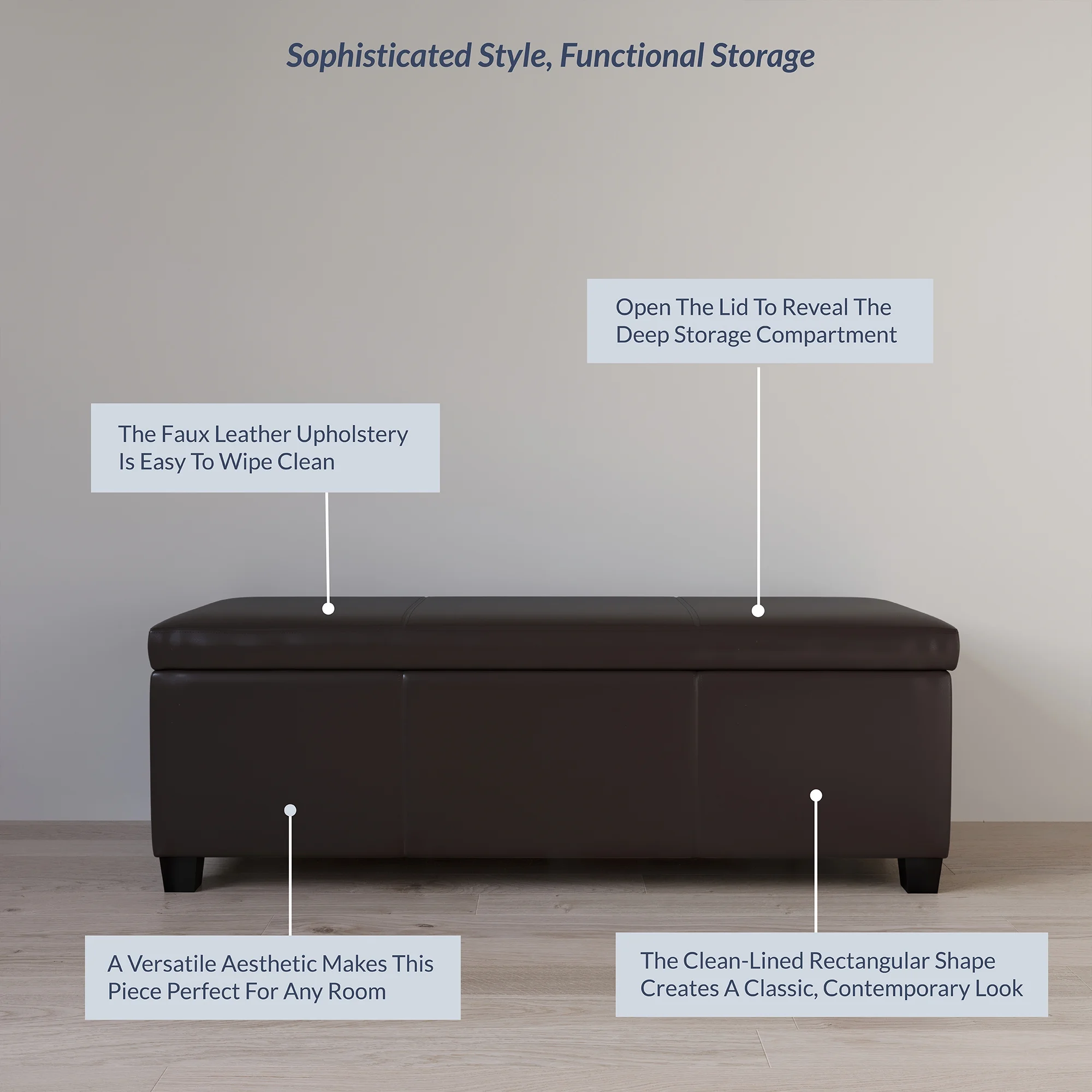 BELLEZE Storage Ottoman Bench Footstool - Amherst (Beige) - Image 17